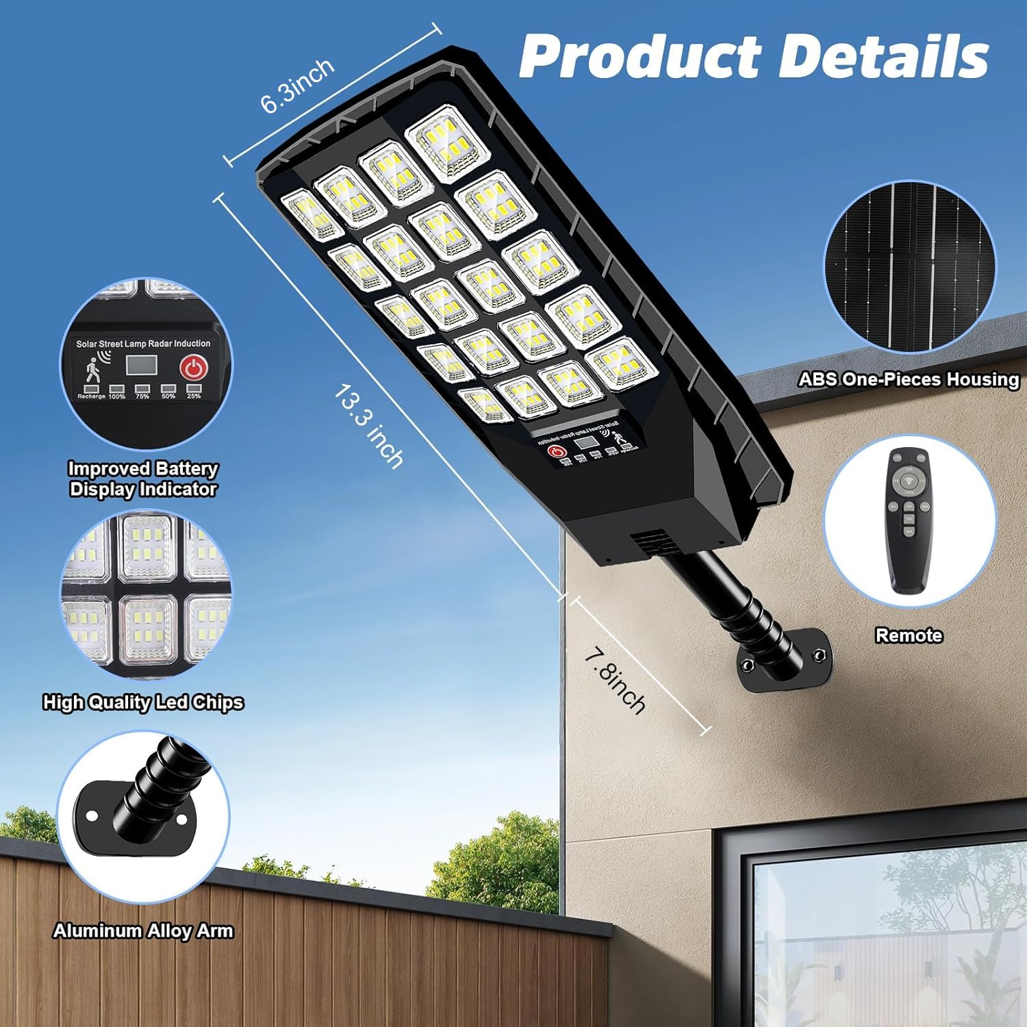 Yusist 2 Pack Solar Street Lights, 20000LM, Waterproof, Motion Sensor, Remote Control, Black, Model JX188-2, Dusk to Dawn