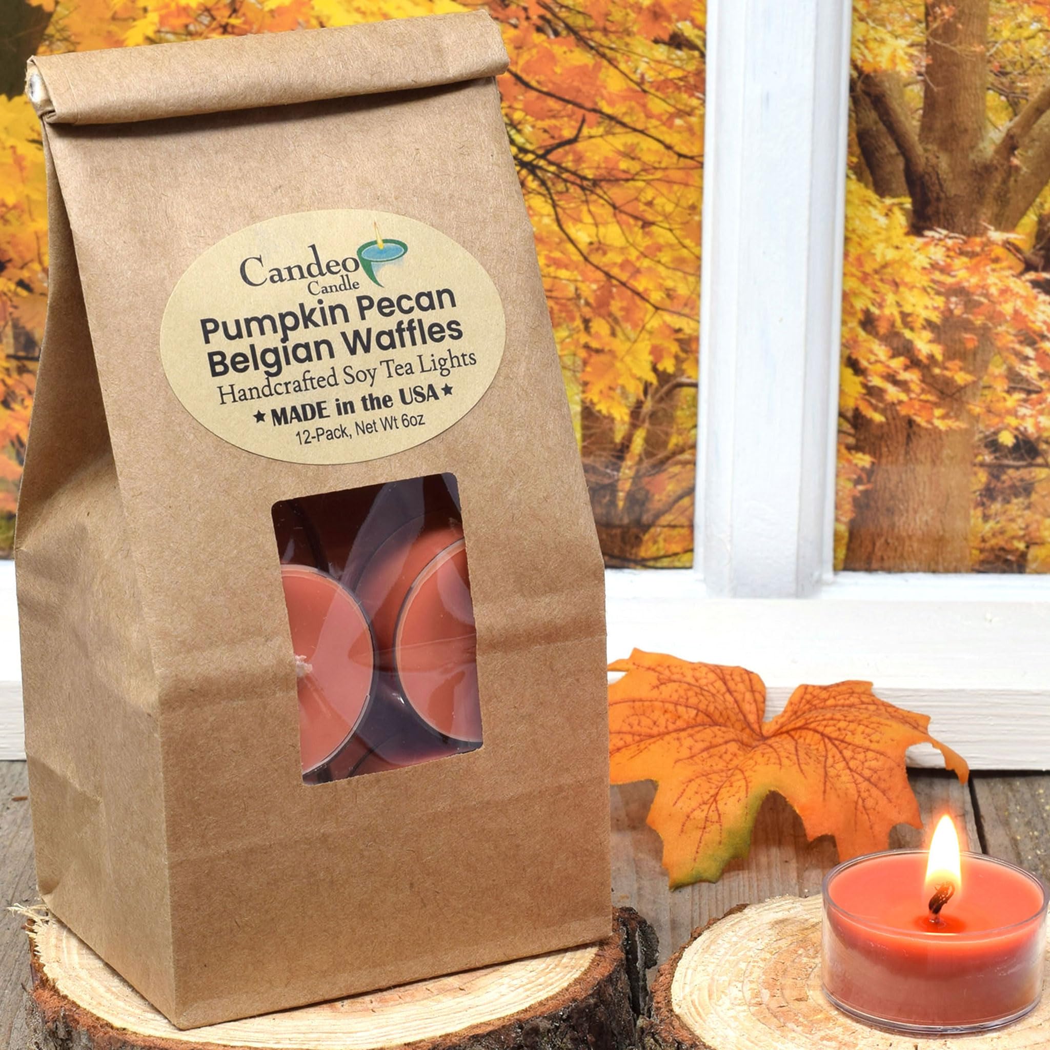 Pumpkin Pecan Belgian Waffles Scented - 12 Pack - Scented Tealight Candles - Soy Beeswax Blend - Handmade In The Usa - Candeo Candle - Fall Scents