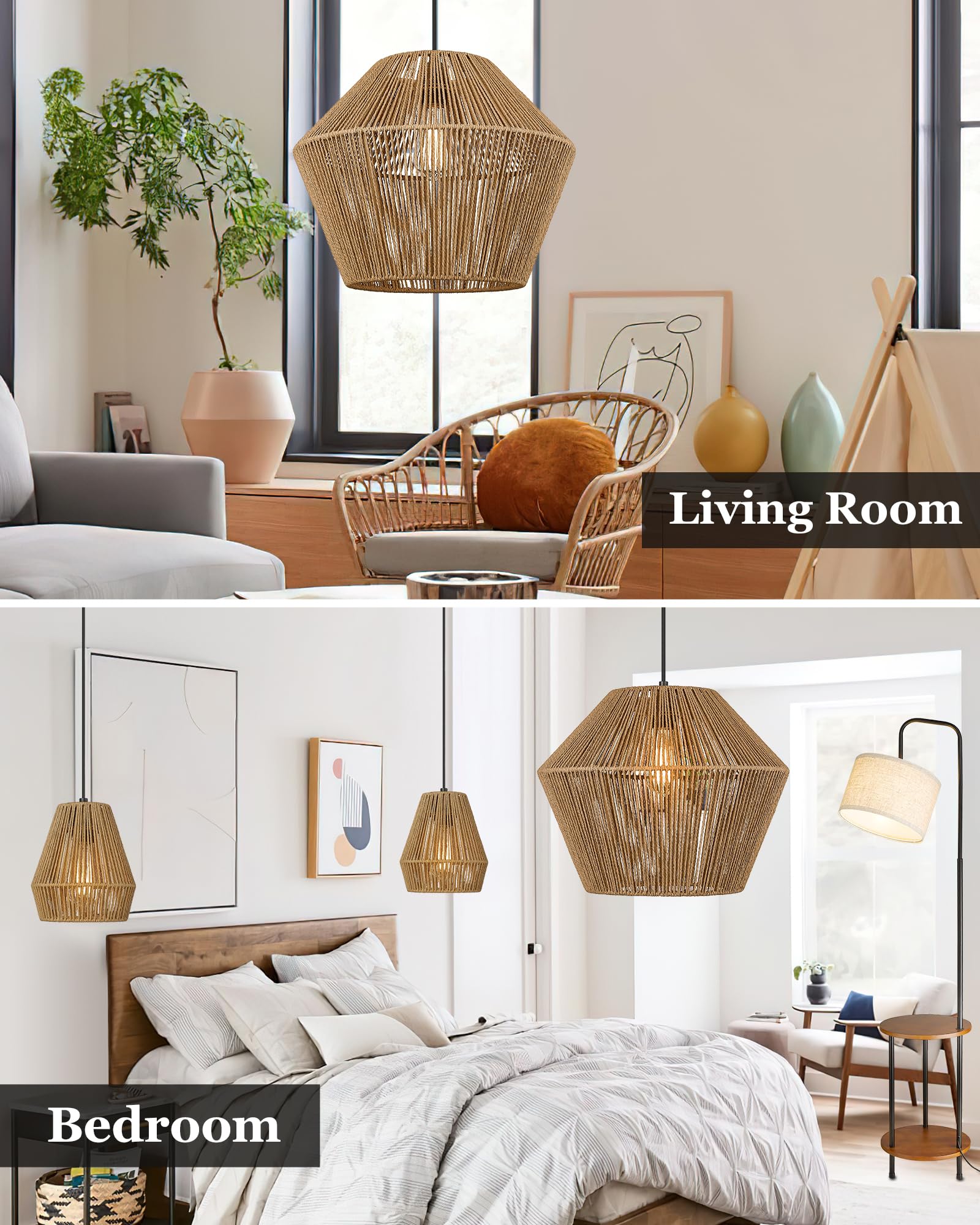 Elyona 16.5&quot; Woven Rattan Pendant Light - Modern Boho Chandelier For Dining Room & Kitchen