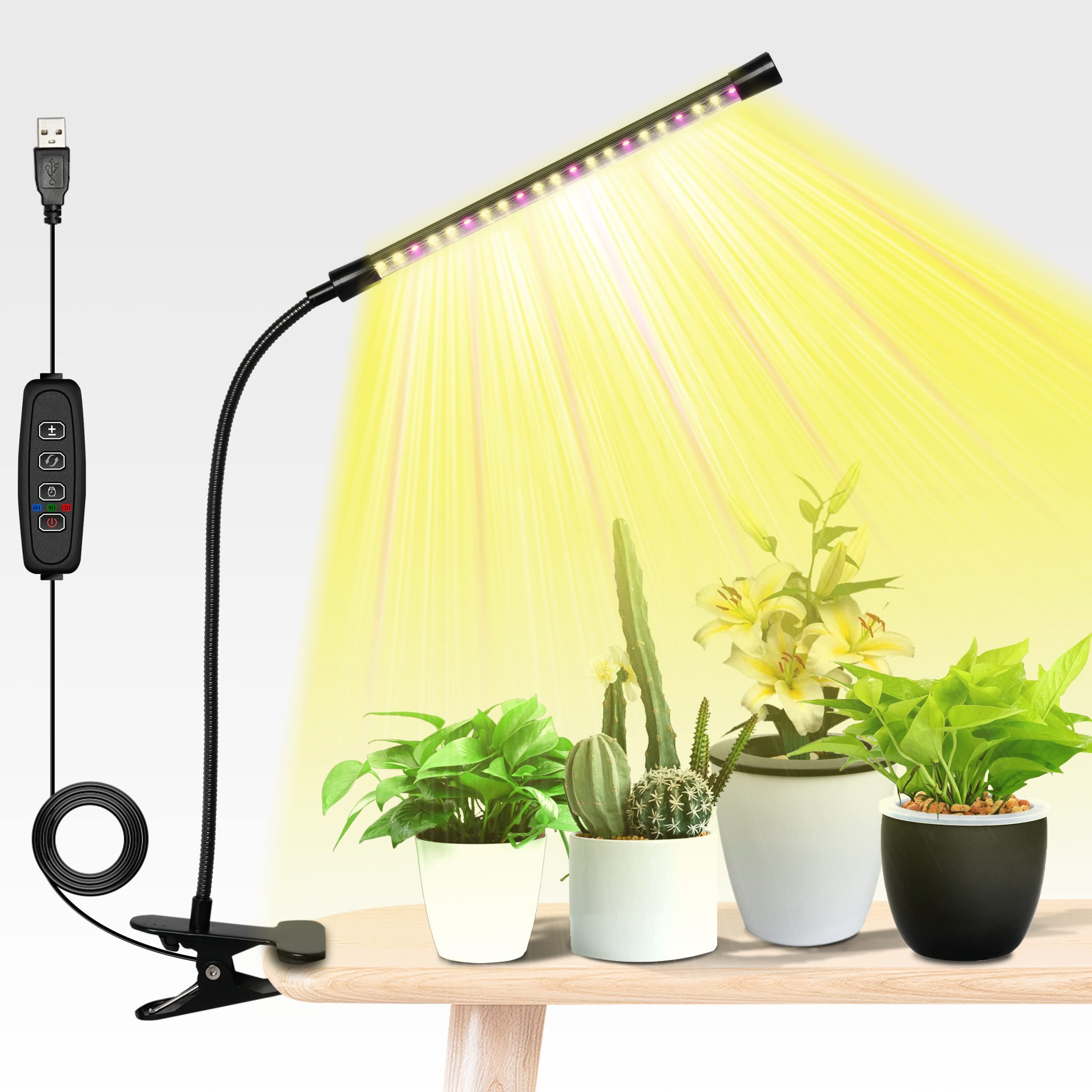 iPower LED Grow Light with Adjustable Gooseneck, Multiple Dimmable Levels, 1 Tubes, Yellow