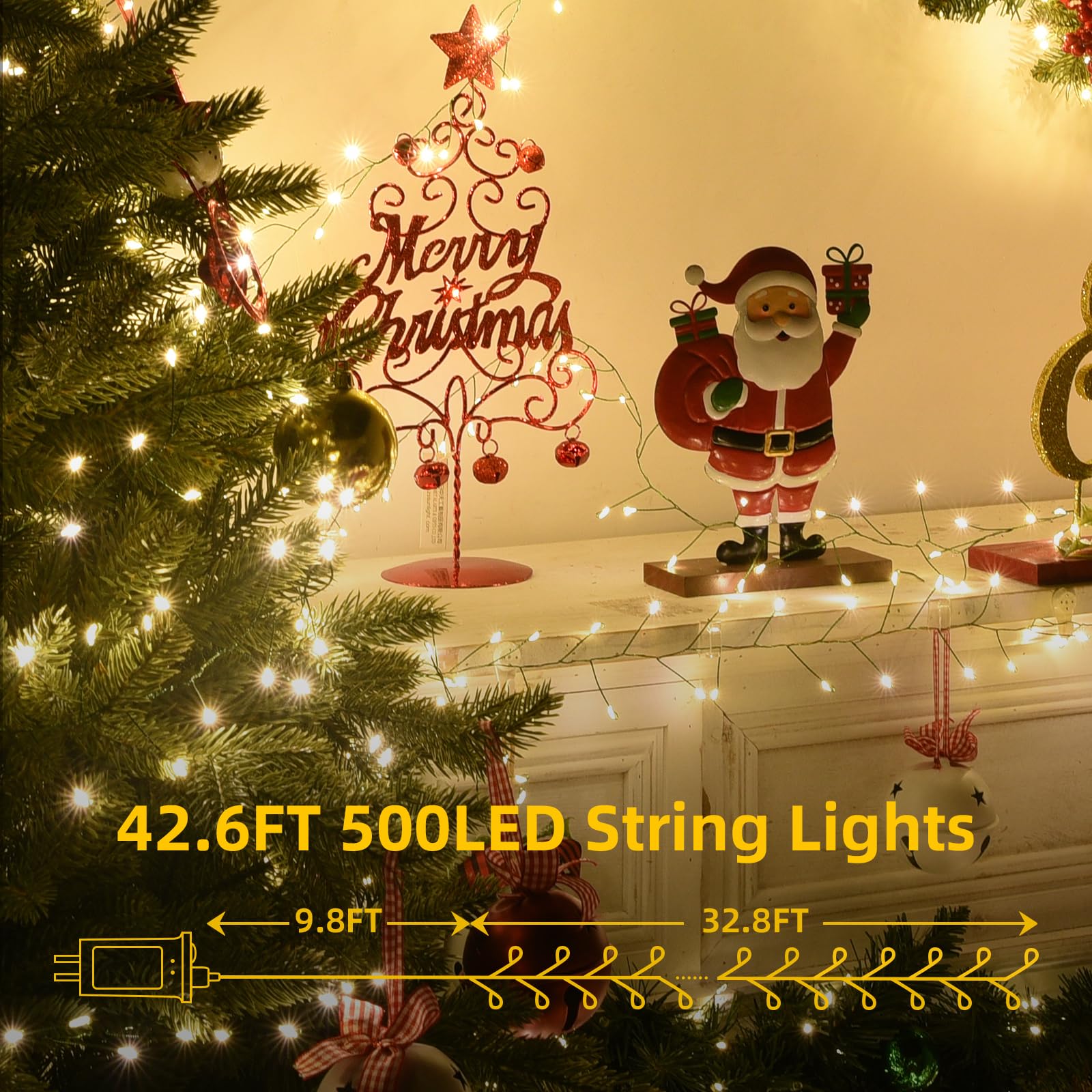 Lycklig Fairy Lights 32.8Ft 500LED Warm White Copper Waterproof Green Wire Remote Twinkle String Light Model LY-500LED-LS-WW-YK