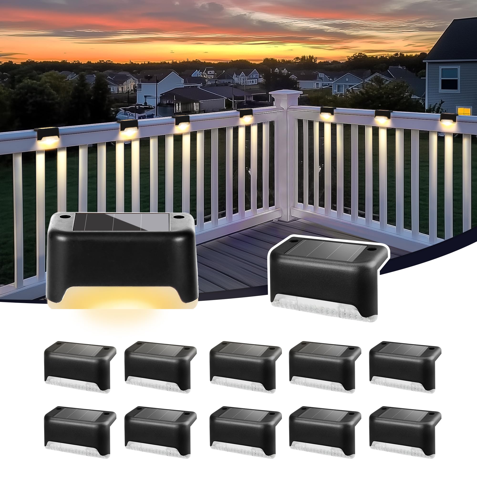 Solar Deck Lights Outdoor Waterproof 12Pack, Solar Step Lights Led Solar Powered Lights for Outdoor Stairs, Step, Fence, Yard, P