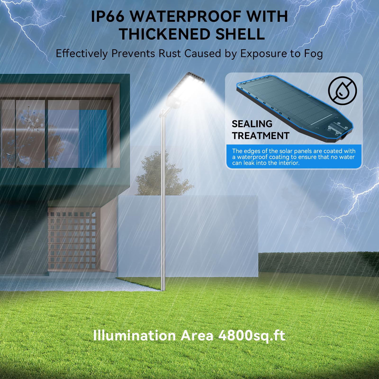 Deepn Solar Street Lights, 7000W, 360000 Lumens, IP67 Waterproof, Motion Sensor, Black, Model SC241, Outdoor Remote Control