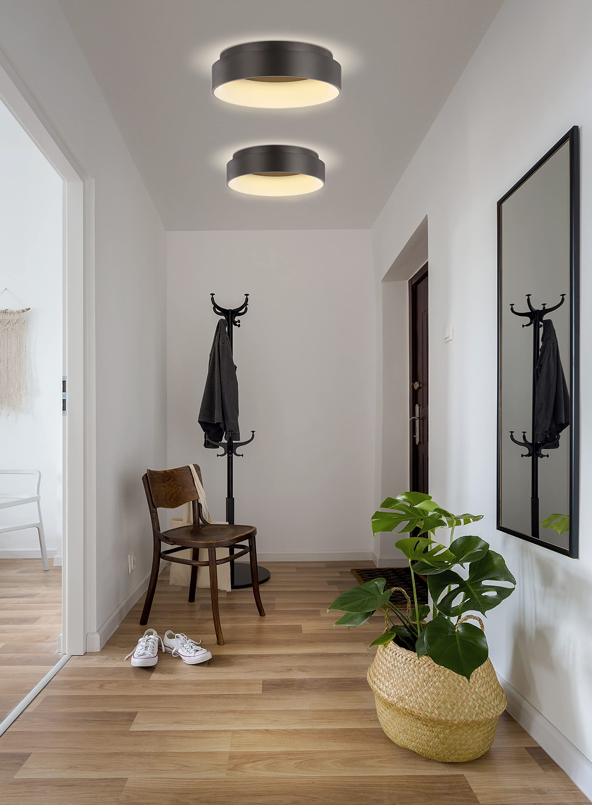 JONATHAN Y JYL7206B LED Flush Mount Light, Dimmable, 3000K Warm Light, 17.7 in, Black, Metal