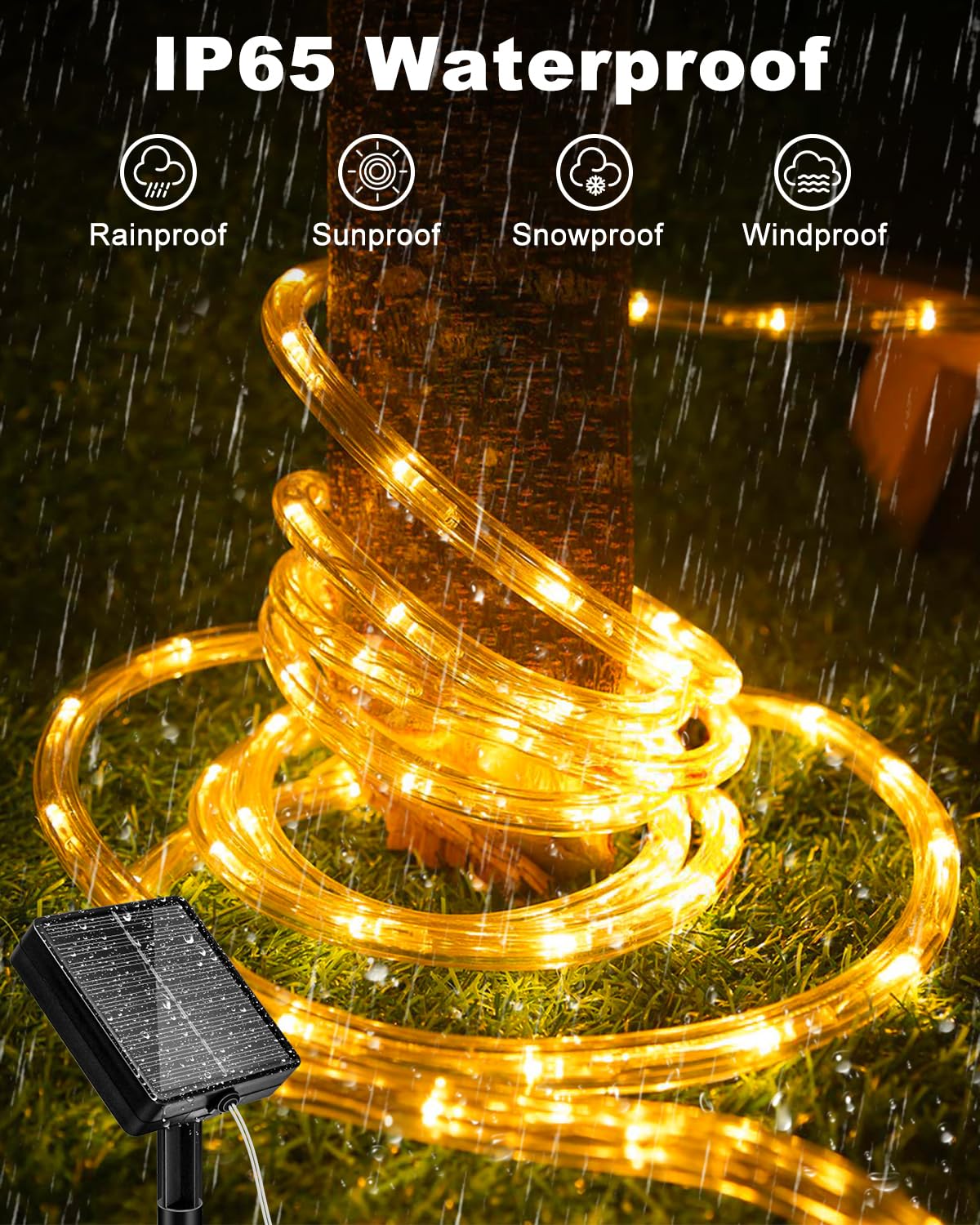 Btfarm Solar Rope Lights Outdoor  120Led 46Ft Solar String Lights Outside Waterproof  8 Lighting Modes Tree Tube Fairy Light Solar Powered For Garden Christmas Yard Party Decorations  Warm White