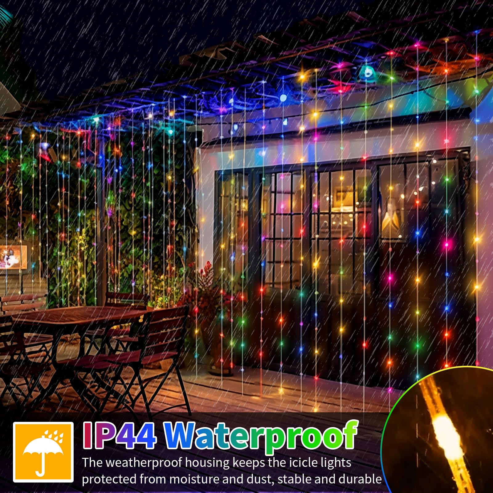 RCNDJE 300LED Battery Operated Curtain Lights, Waterproof Twinkle Fairy Lights, 10ft x 10ft, Multicolor
