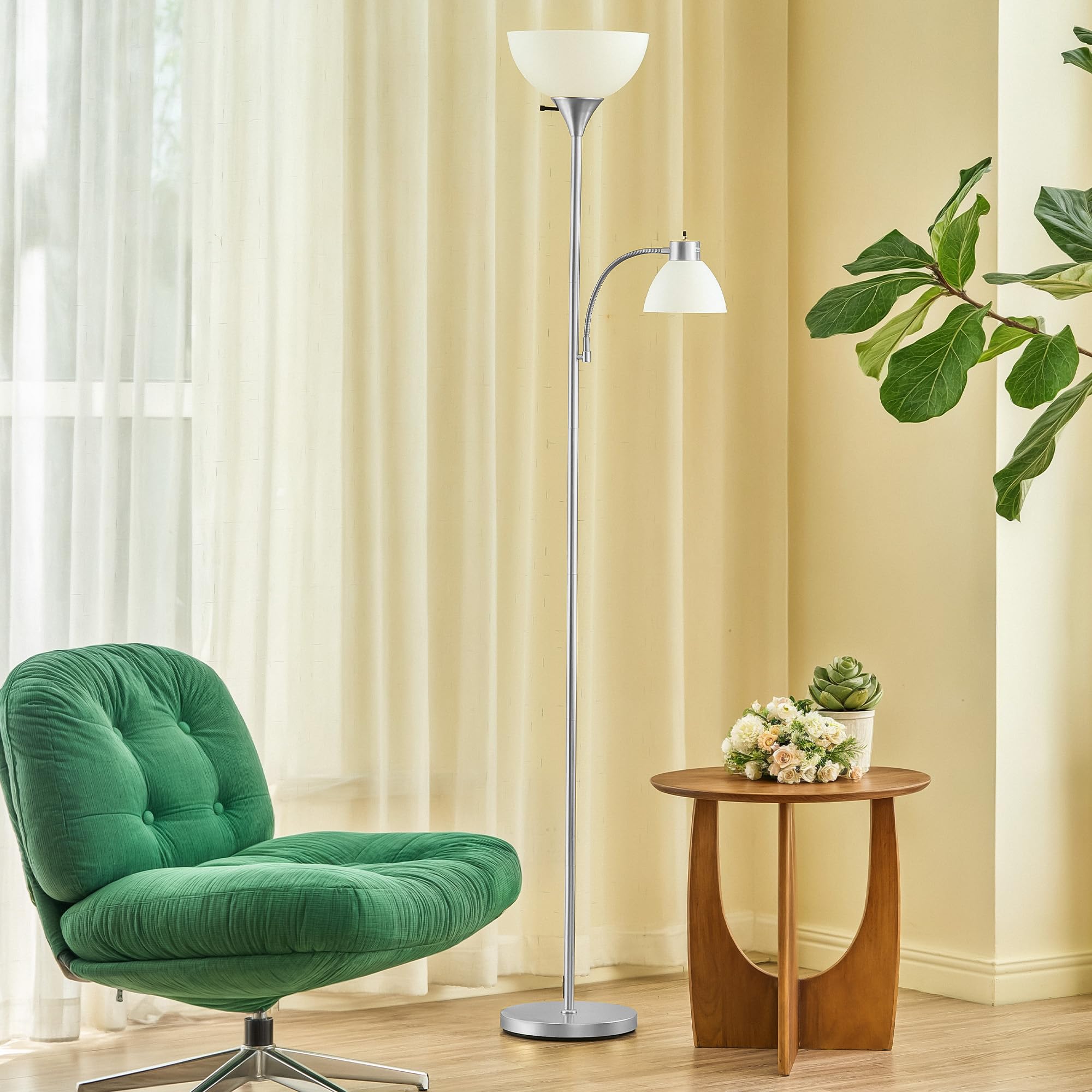 VONLUCE Torchiere Floor Lamp, 71'' Standing Lamp with Adjustable Reading Lights & 2 Bulbs, 3 Color Temperatures Modern Tall Pole