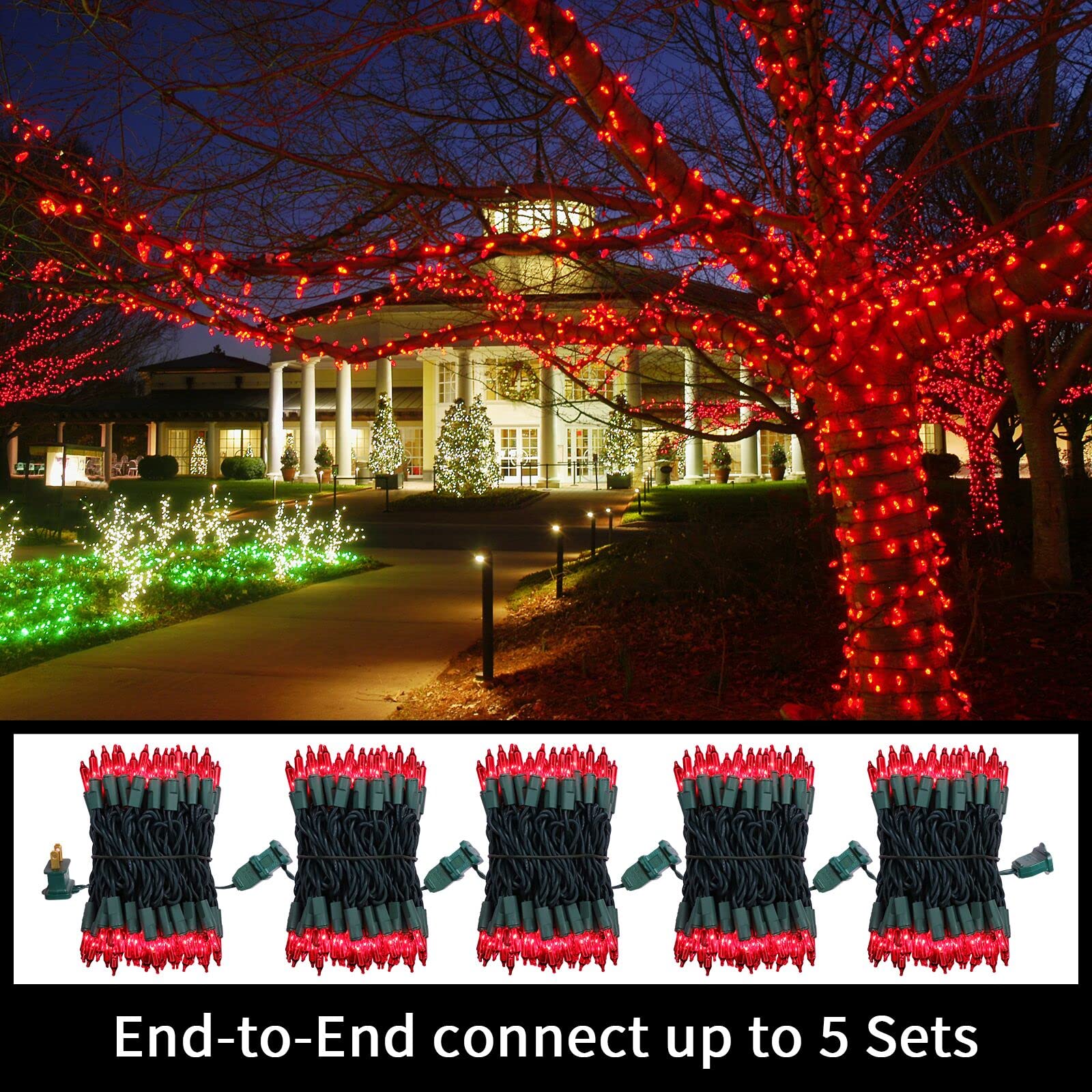 Lamphome Super-Bright Extendable Red Christmas Lights Decoration 100Lights 19.6Ft Ul Certified Mini Bulb String Lights Set For Outdoor Christmas Tree Garden Holiday Party Patio Wedding Garland Decor