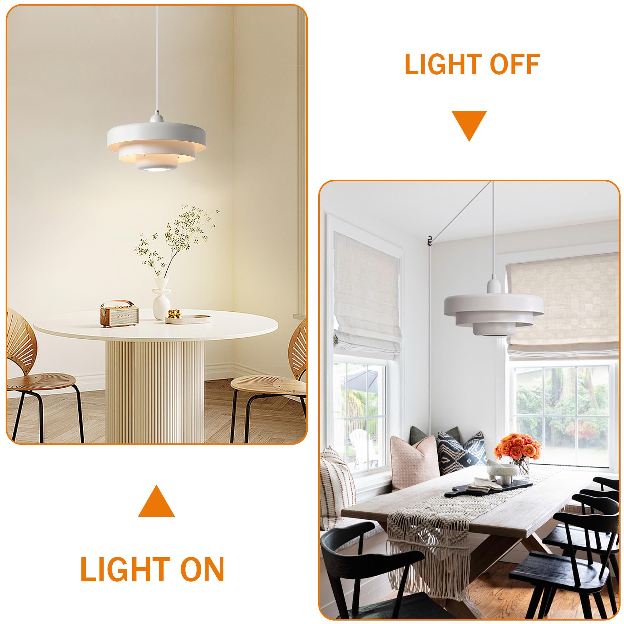 DoungRos Mid Century Modern White Pendant Lamp DR011 - Metal Shade Hanging Light for Living Room, Dining Room, Kitchen Island