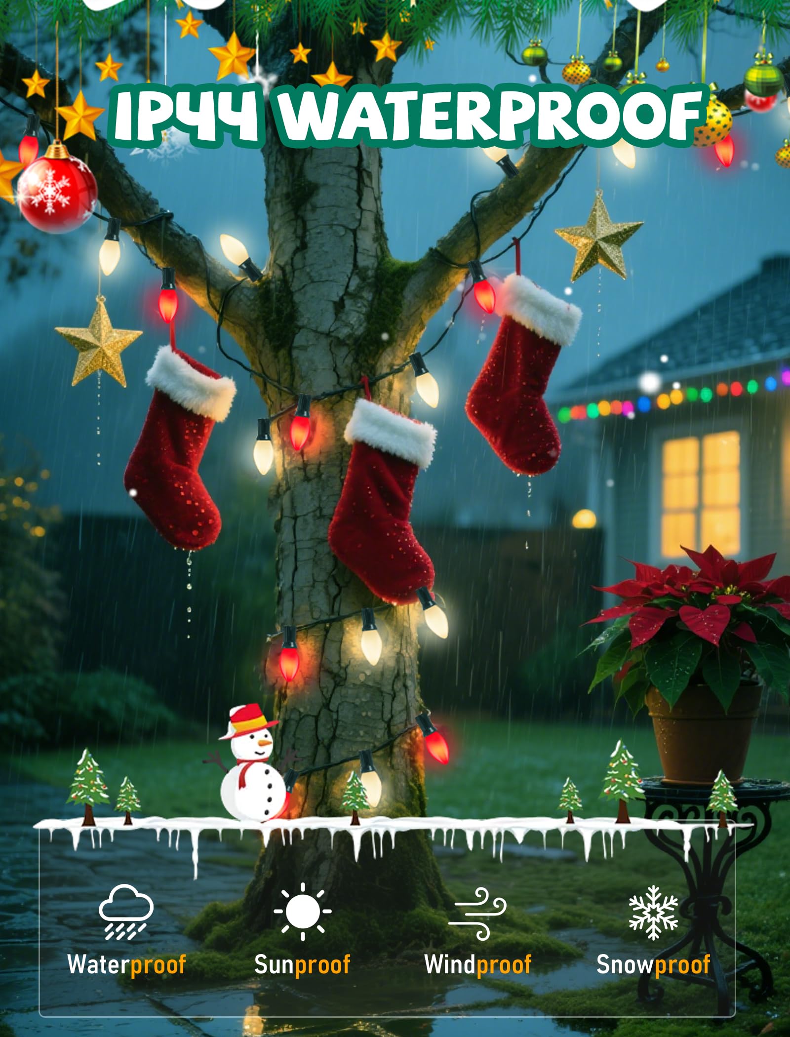 25Ft Multicolor Christmas Lights Outdoor  C7 Vintage String Lights With 27 Red White Baked Incandescent Bulbs  Hanging Patio Lights For Porch Roofline Christmas Tree Garden Pathway Indoor Decor