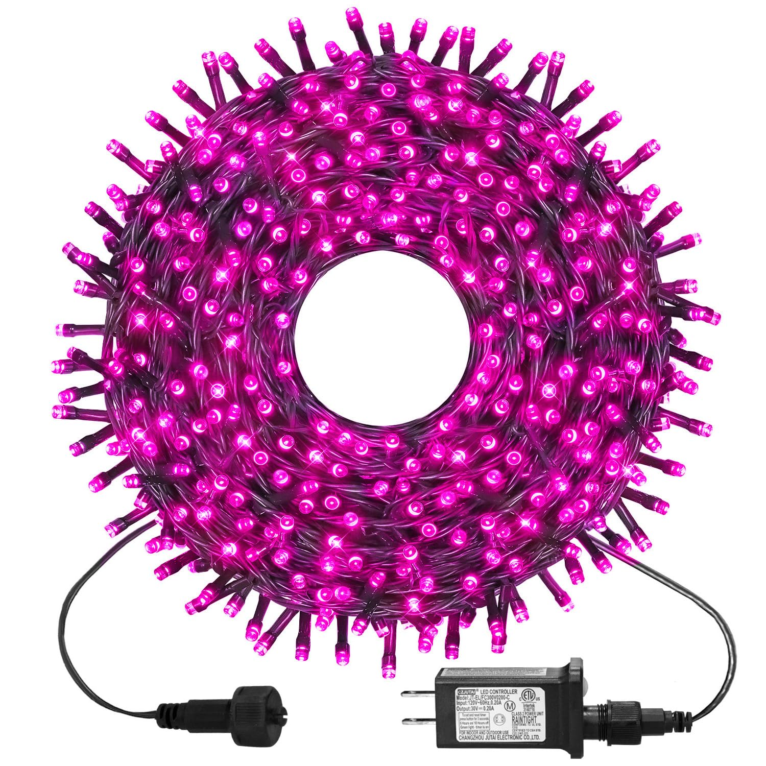 kemooie 300 LED Pink Christmas Lights, 99FT Connectable 8 Twinkle Modes String Lights with Memory Function, Waterproof for Outdo