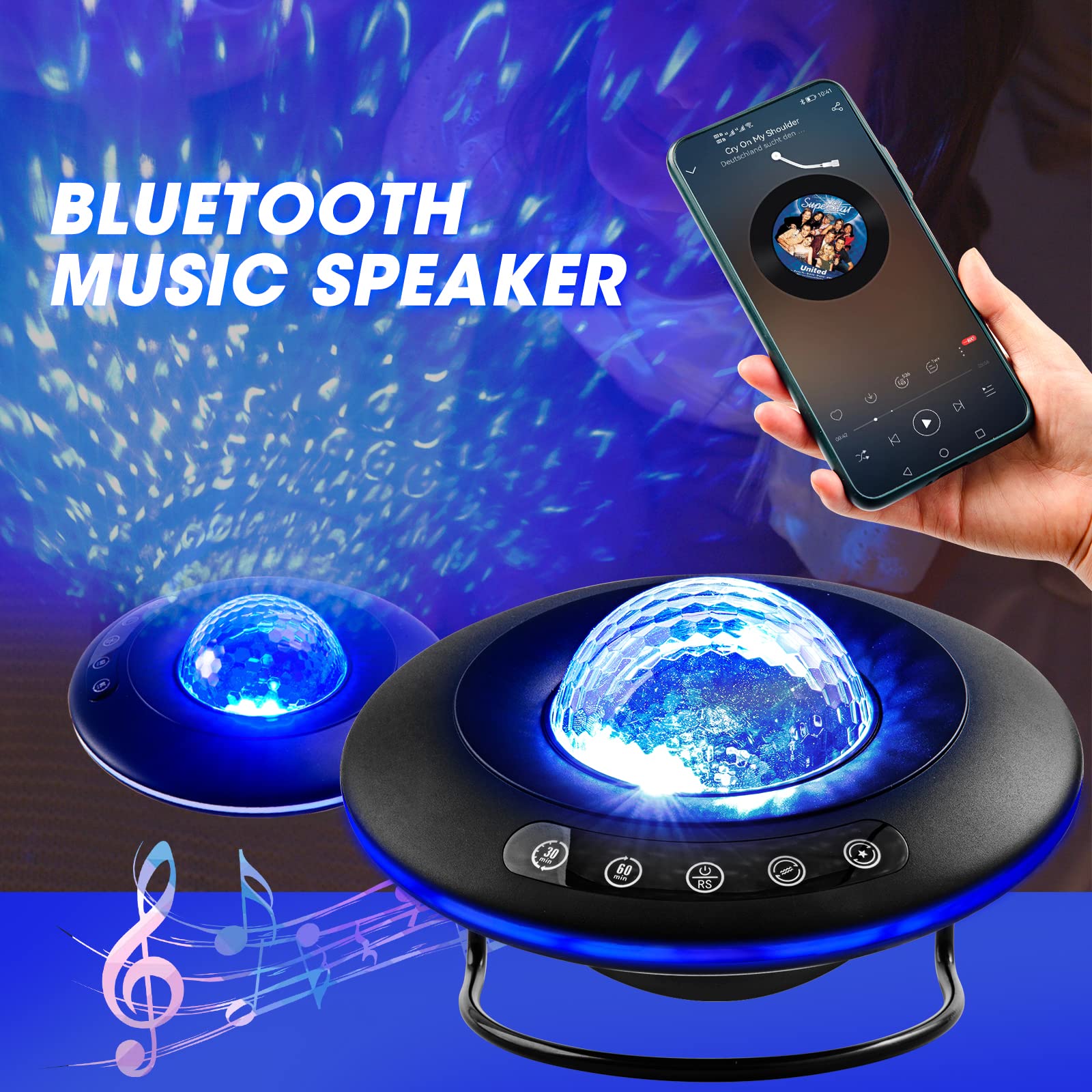 Looeoodoo Star Projector & Bluetooth Speaker - Galaxy Night Light With Timer & Remote Control