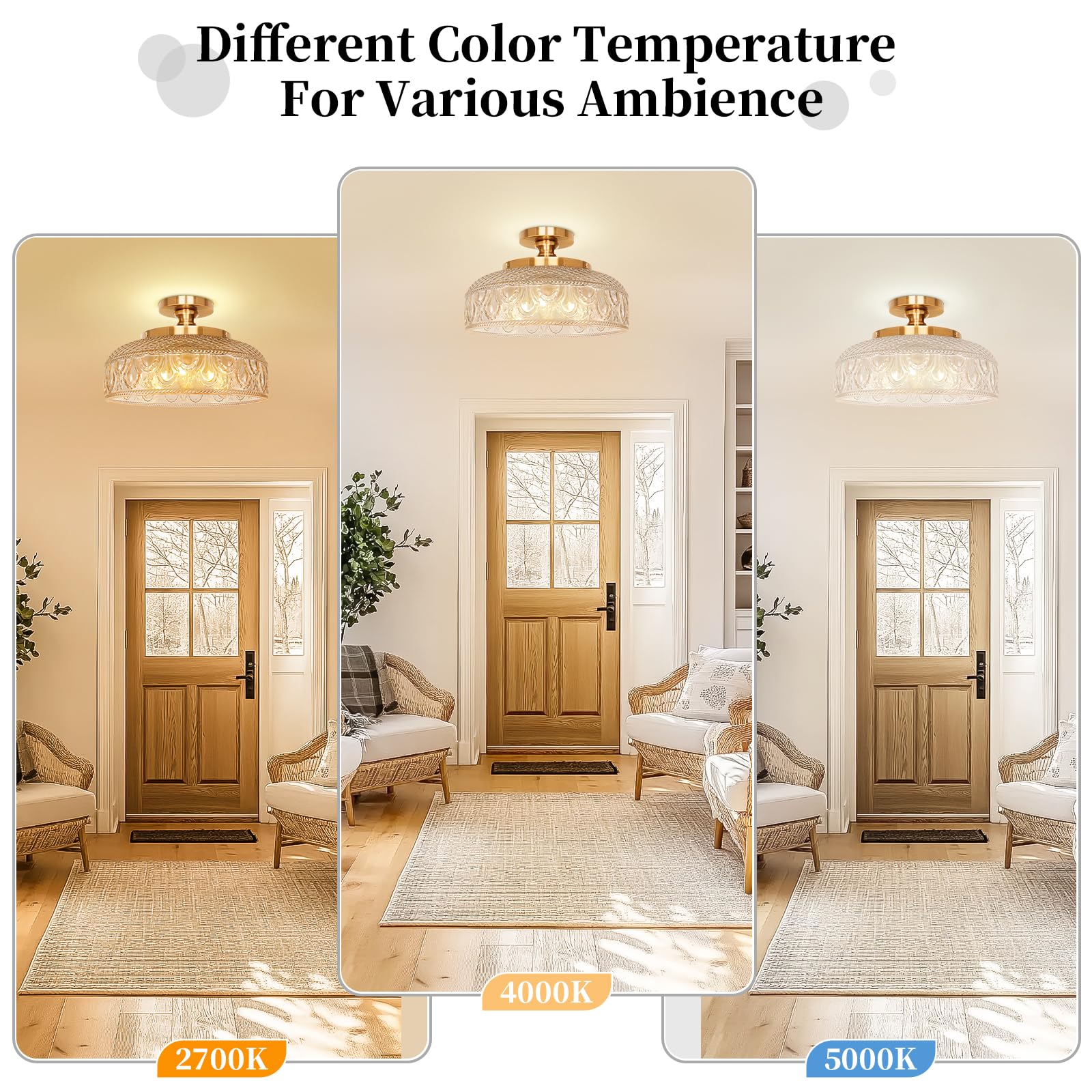 Lamomo Semi Flush Mount Ceiling Light, Upgraded Larger Hallway Light Fixture, 3-Bulb Globe Glass Close to Ceiling Scone, Amber I