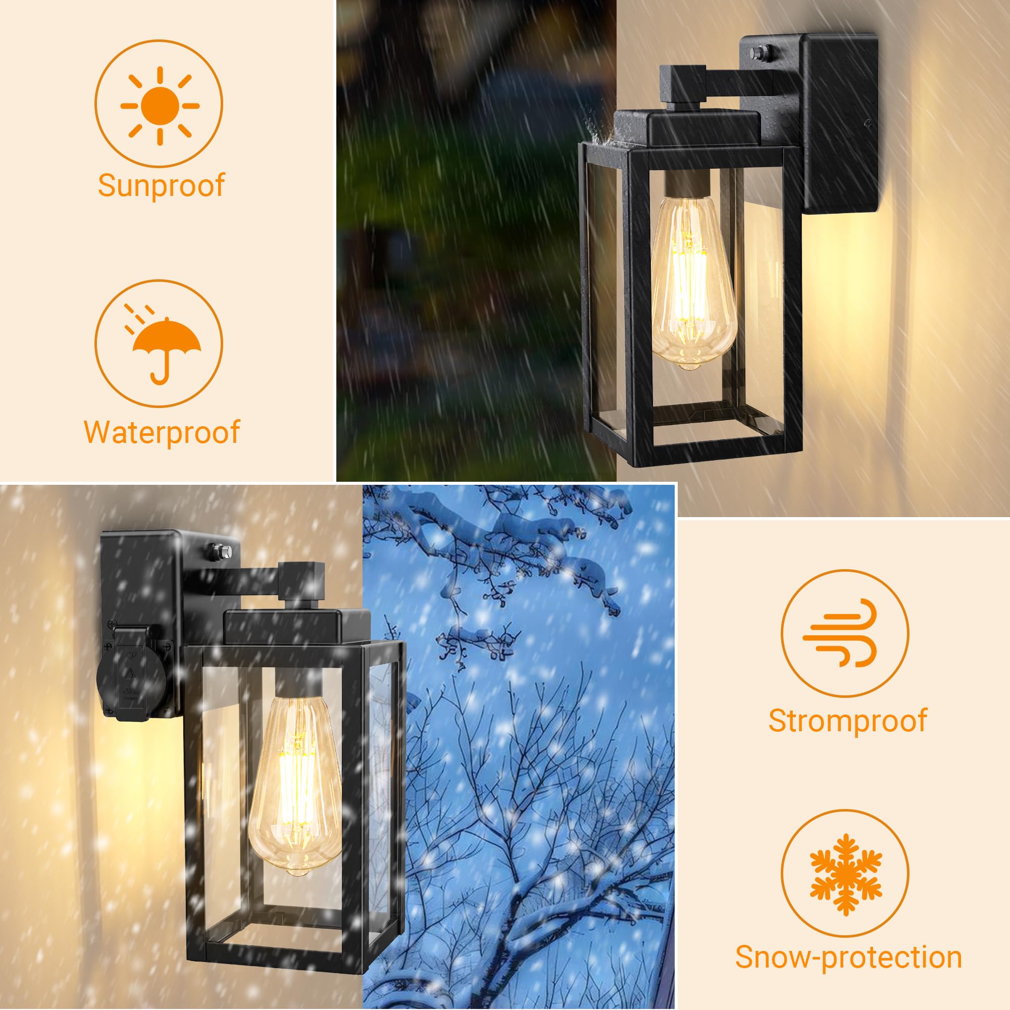 WIHTU Outdoor Wall Light Fixtures, Dusk to Dawn Sconce, 2-Pack, Black Aluminum, Model WTWL204AB2