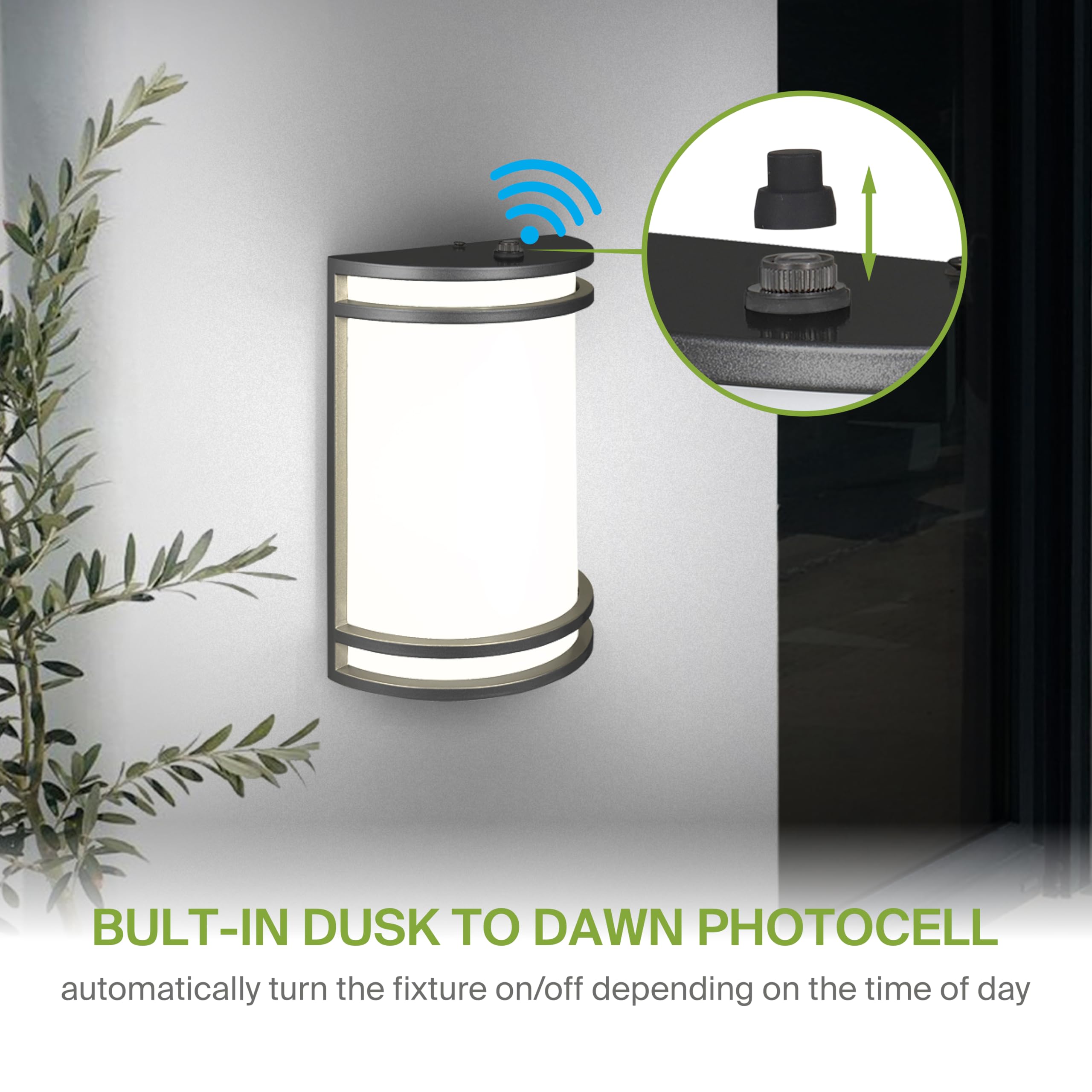 ASD 10 Inch LED Dusk to Dawn Outdoor Wall Mount Light Fixture - Matte Black Modern Wall Sconce Lighting with Photocell - 120-277