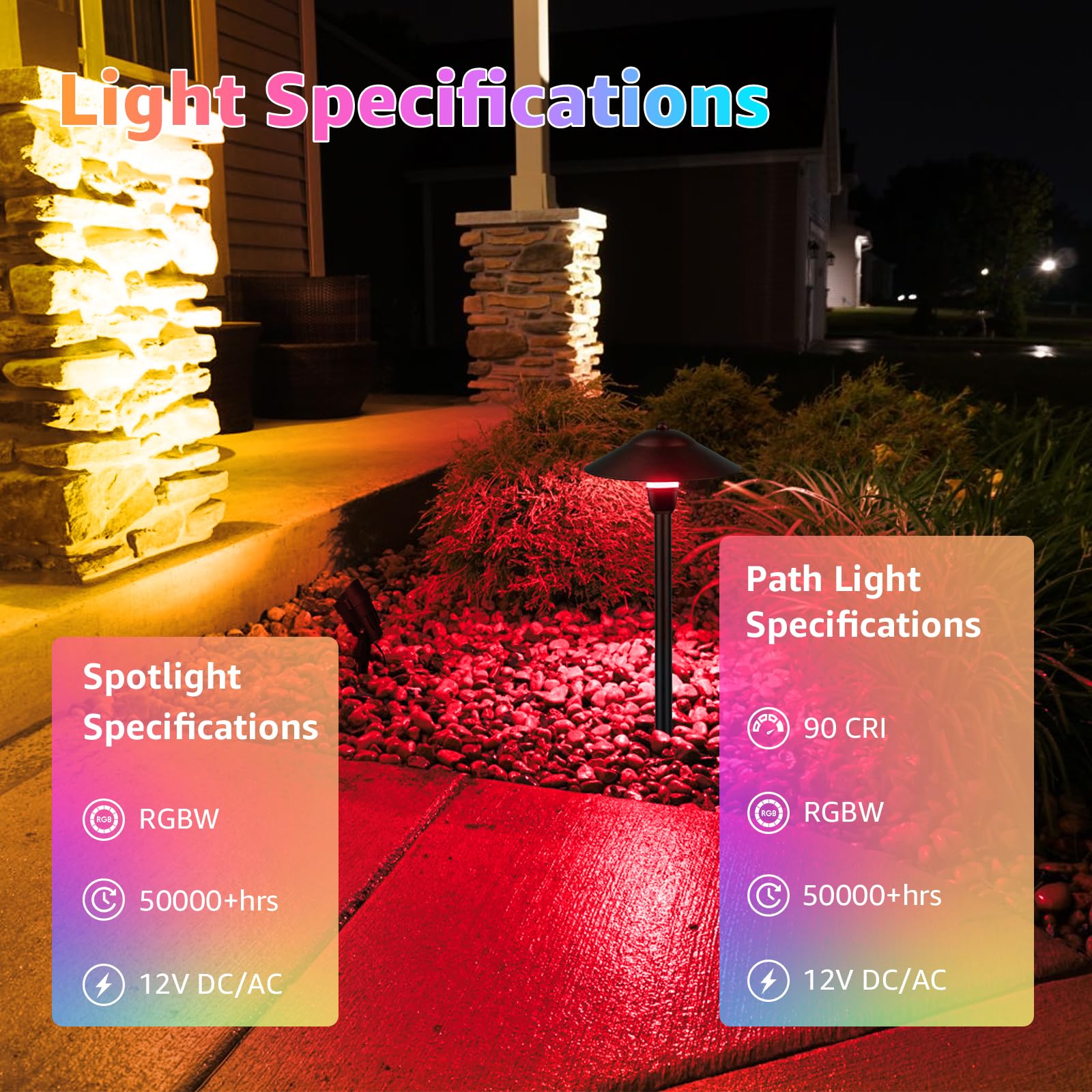 Sunvie Rgbw Landscape Lighting Kit 12V Low Voltage Landscape Lighting With Connectors  Color Changing Low Voltage Pathway Lights Wired With Spotlights Waterproof For Holiday Patio Garden Yard 12 Pack