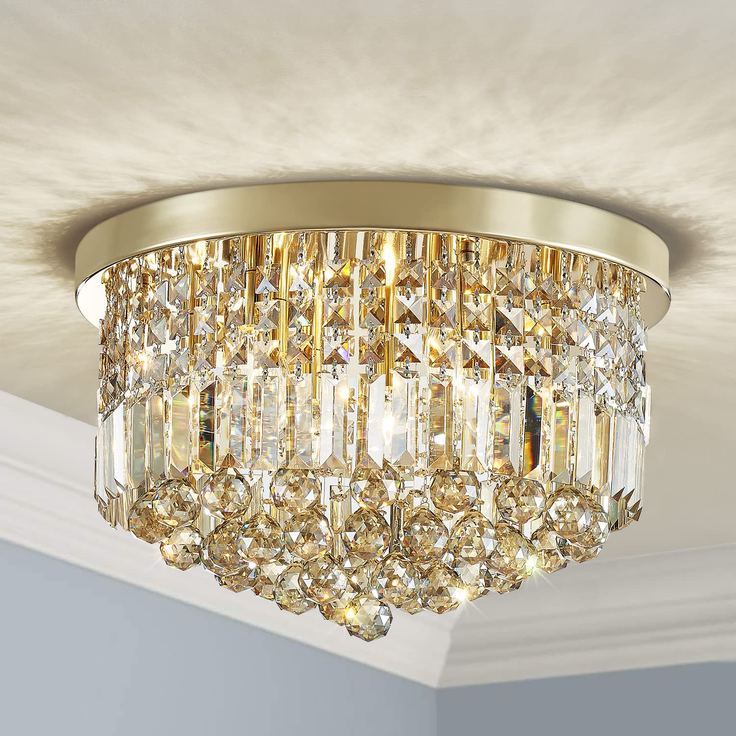 SM Saint Mossi 9 Light Raindrop Chandelier, E12, H 11in x D 20in, Champagne Crystal & Gold Finish, Model SM-DY-22002-CA