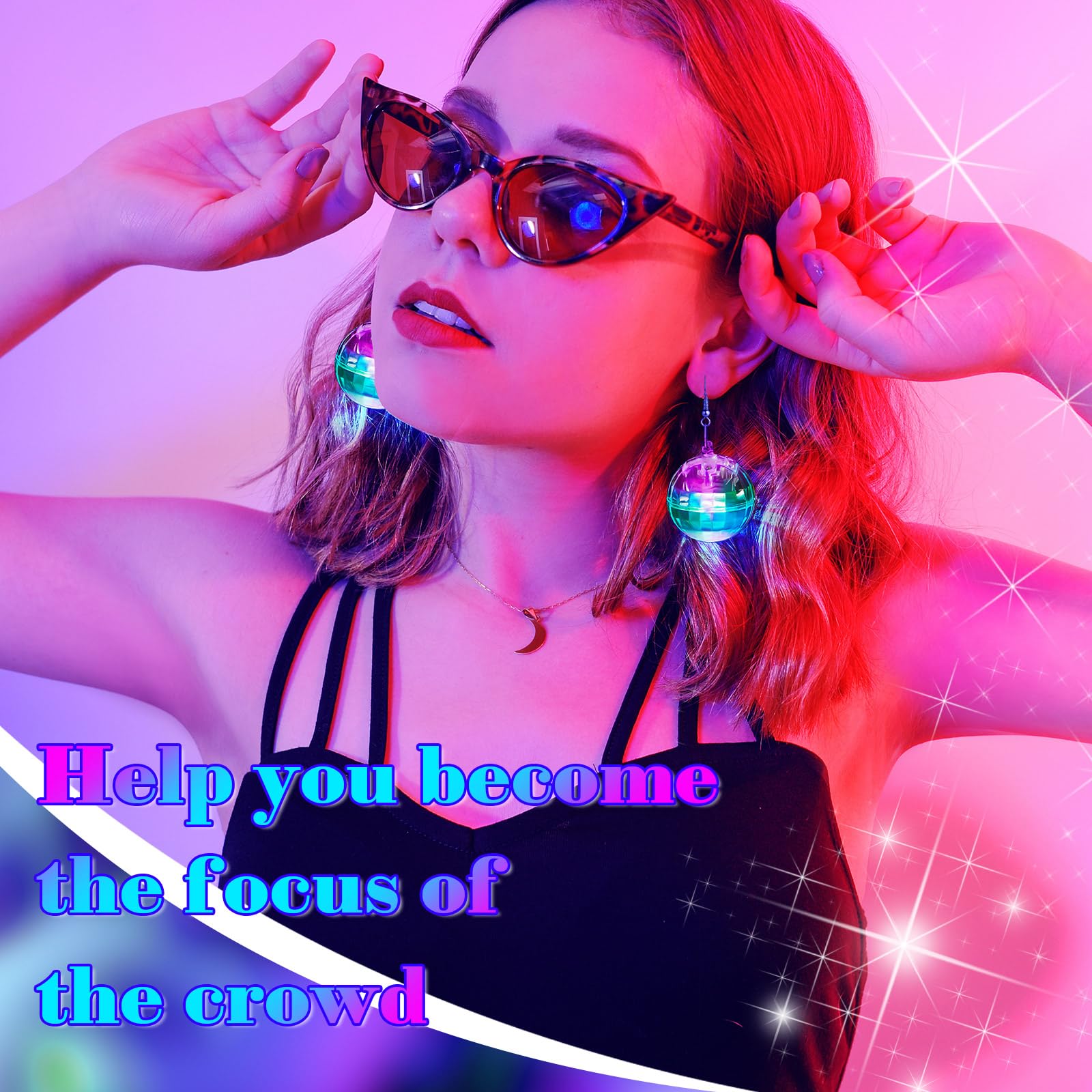 Henoyso Light Up Disco Ball Earrings for Women - LED, Color Mixing, 3.5 cm, Model Henoyso-Party-1214