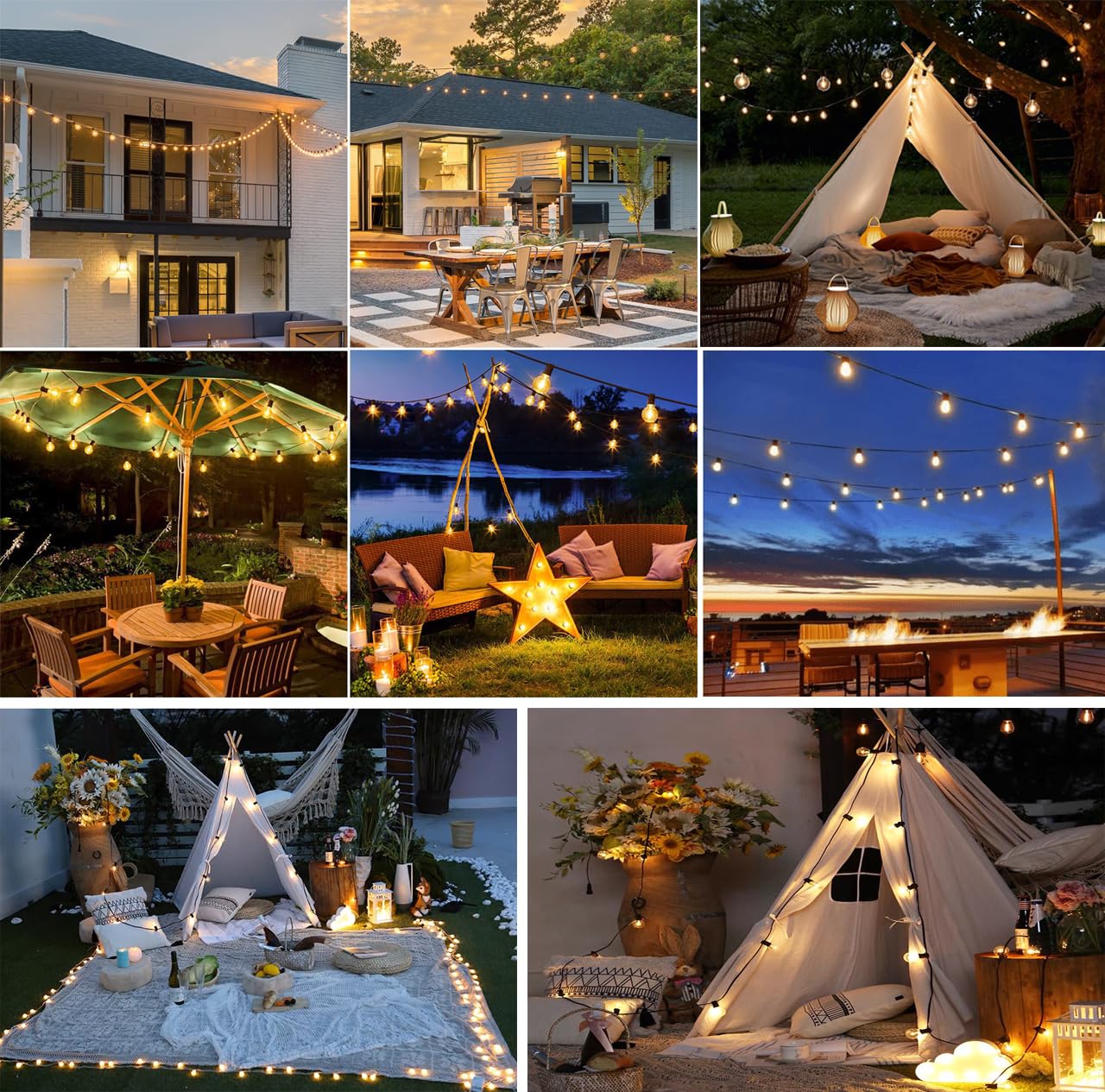 Yuusei 150Ft Outdoor String Lights With 77 Shatterproof Bulbs - G40 Globe Patio Lights, Black