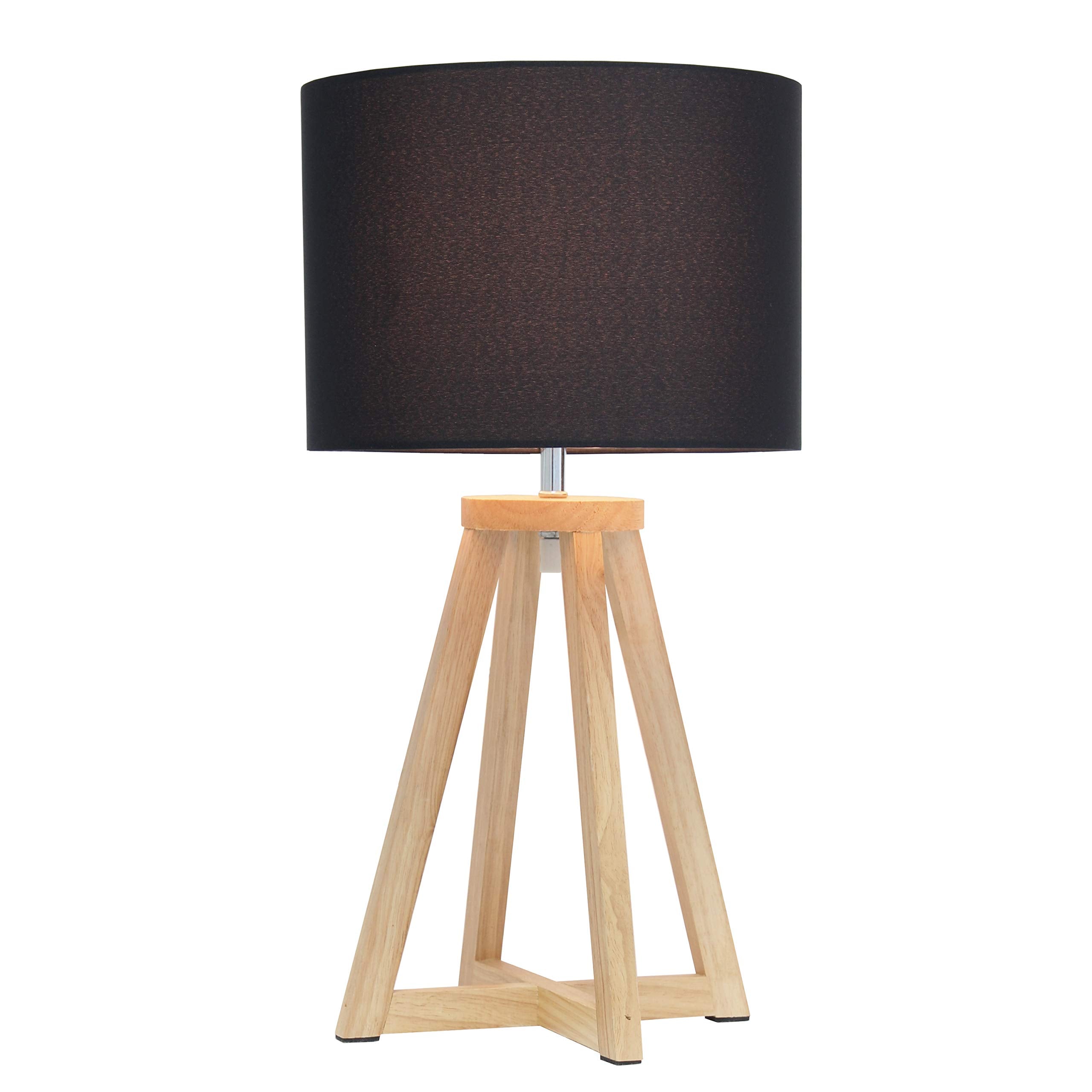 Simple Designs Lt1069-Nbk Interlocked Triangular Wood Fabric Shade Table Lamp, Natural/Black
