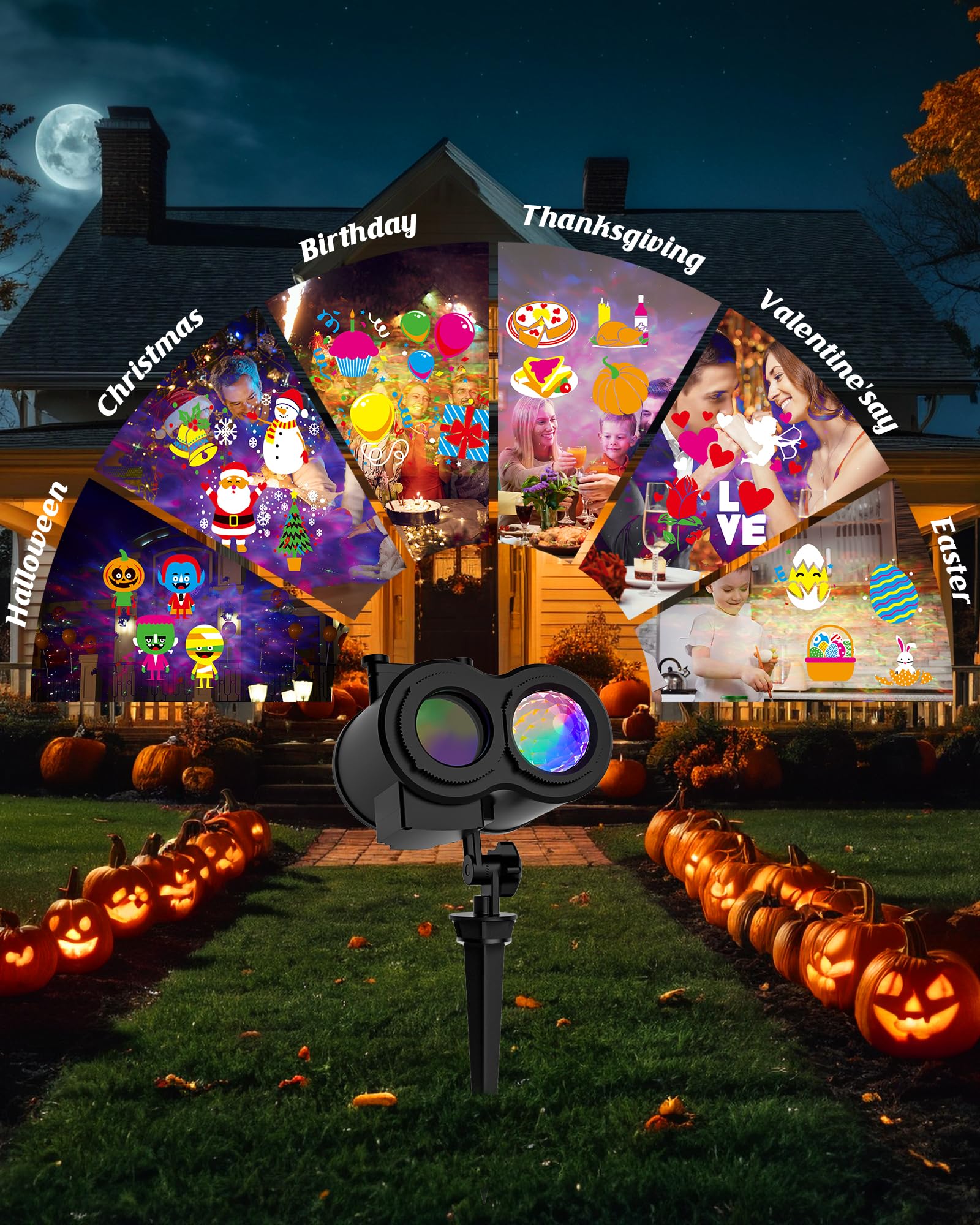 COOLWUFAN 2-in-1 Projector Lights with 30 HD Effects, 3D Ocean Wave, RGBW, Model SE508 for Christmas & Halloween Garden Decor