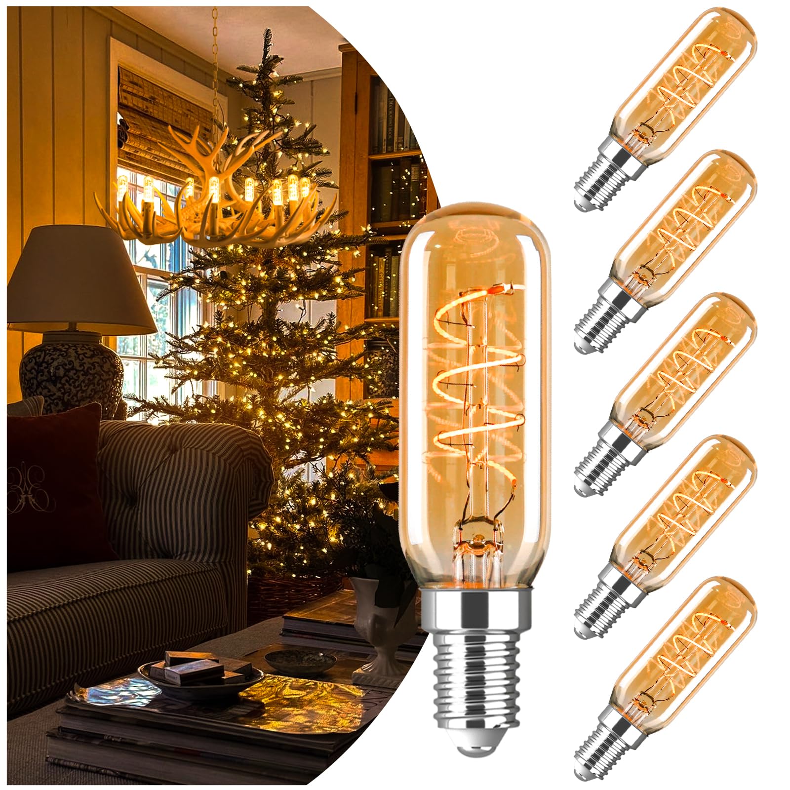 Amdtu E12 Chandelier Light Bulbs 40 Watt 2000K Soft Yellow, Ultra-Thin Spiral Filament Dimmable Led Edison Warm Light Bulbs Cand