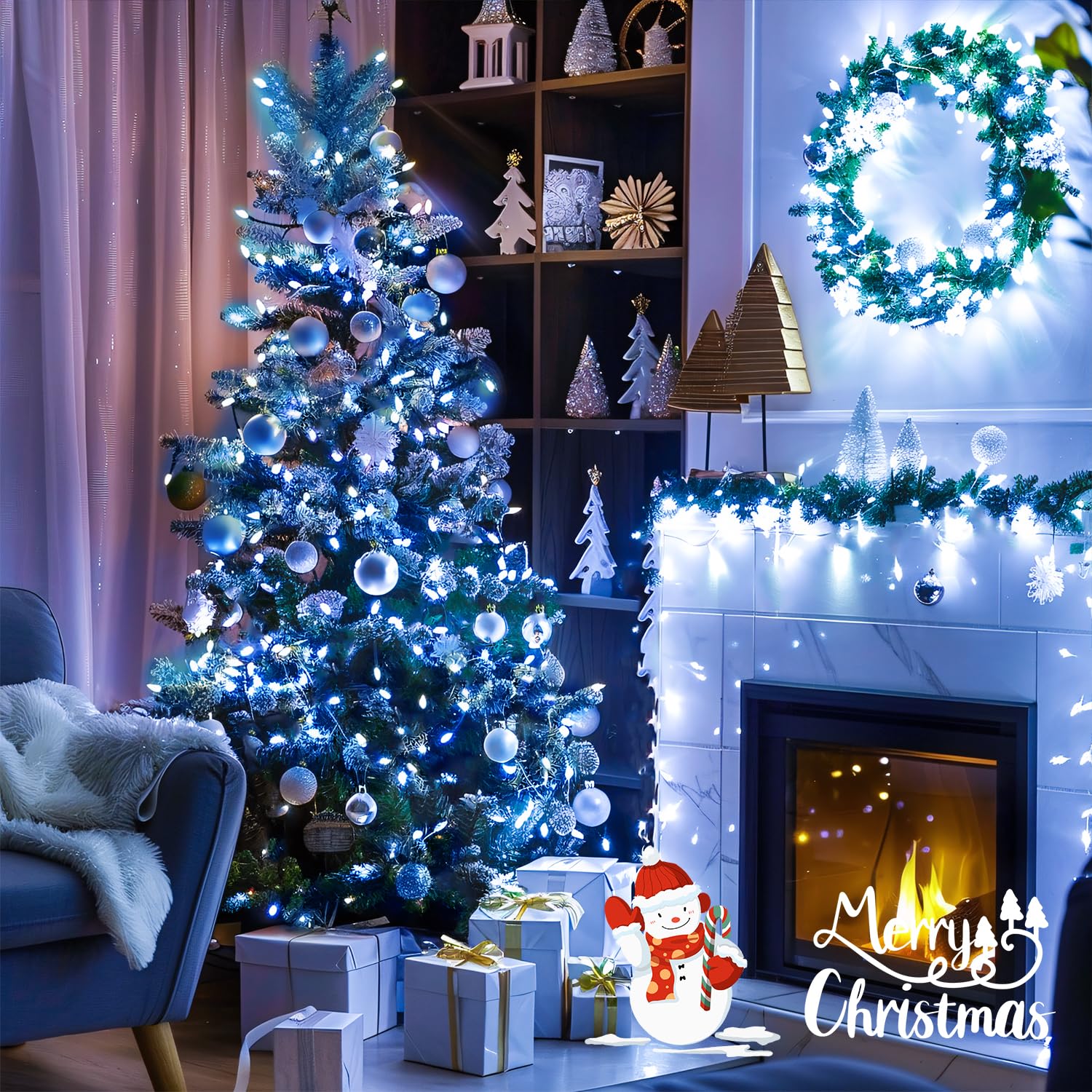 JMEXSUSS White Christmas Lights Outdoor Waterproof, Each 33 FT Battery Operated String Lights with Remote, 2 Pack 100 LED Christ