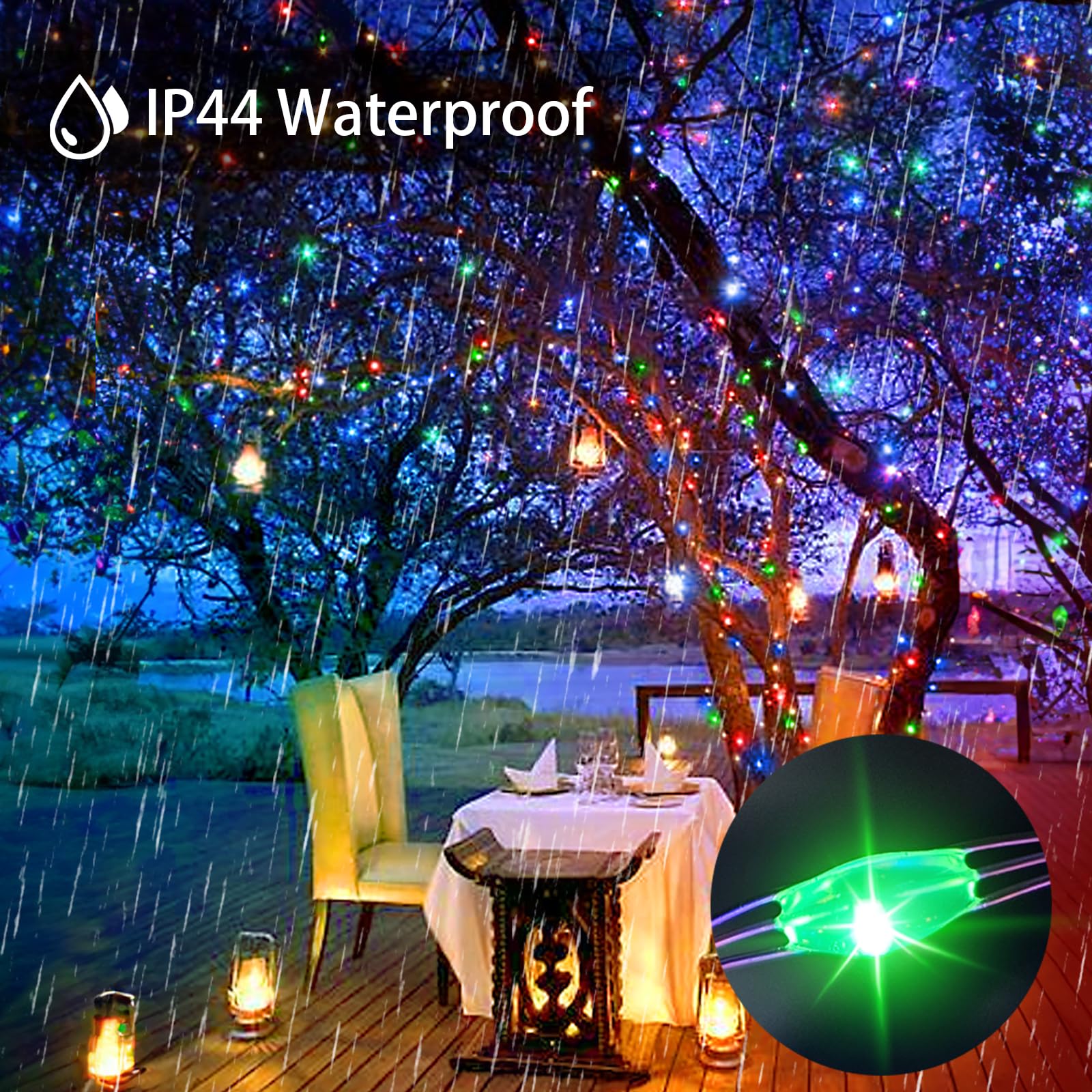 JXLEDAYY 400 LED Fairy Lights Outdoor Waterproof Twinkle Lights with Timer, 8 Modes, Multicolored, Model BG-CL3M3-306L01