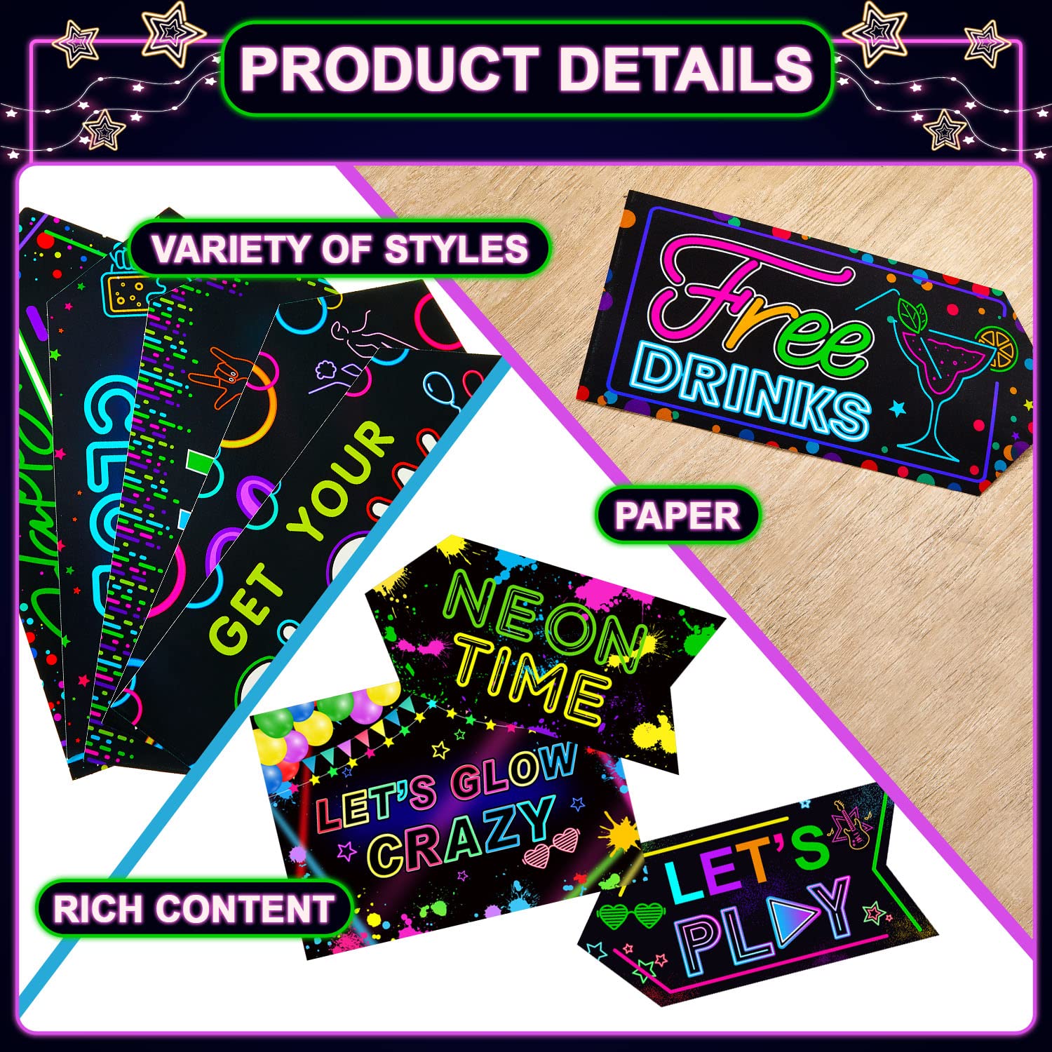 20 Pcs Glow in The Dark Party Decoration Signs Glow Neon Signs Decor Glow Party Supplies Neon Happy Birthday Party Decorations L