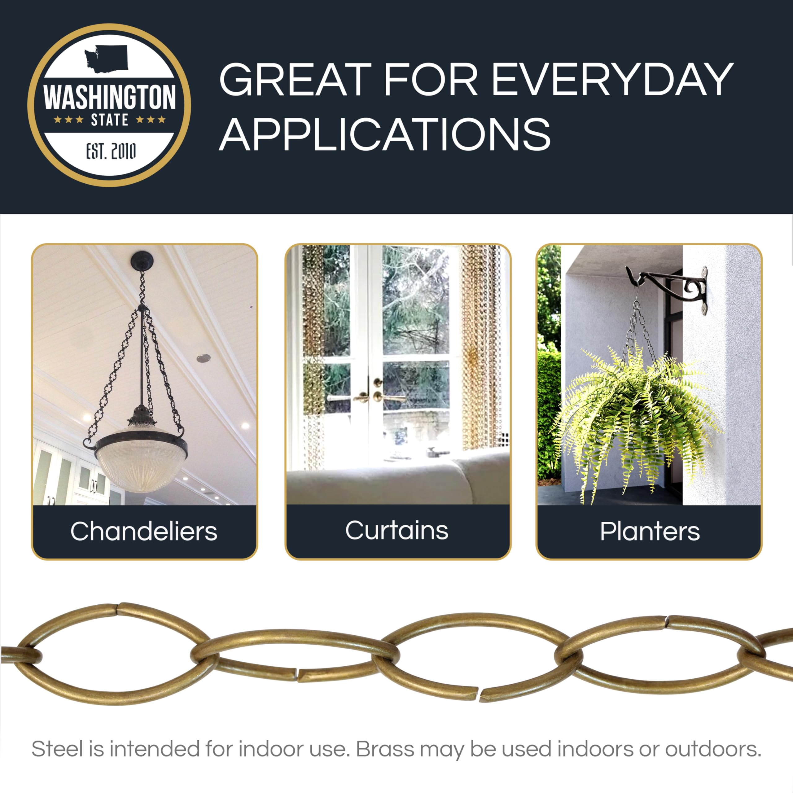 Rch Hardware Ch-43-Ab Decorative Antique Solid Brass Chain For Hanging, Lighting - Large Oval Wire Unwelded Links (1 Foot)