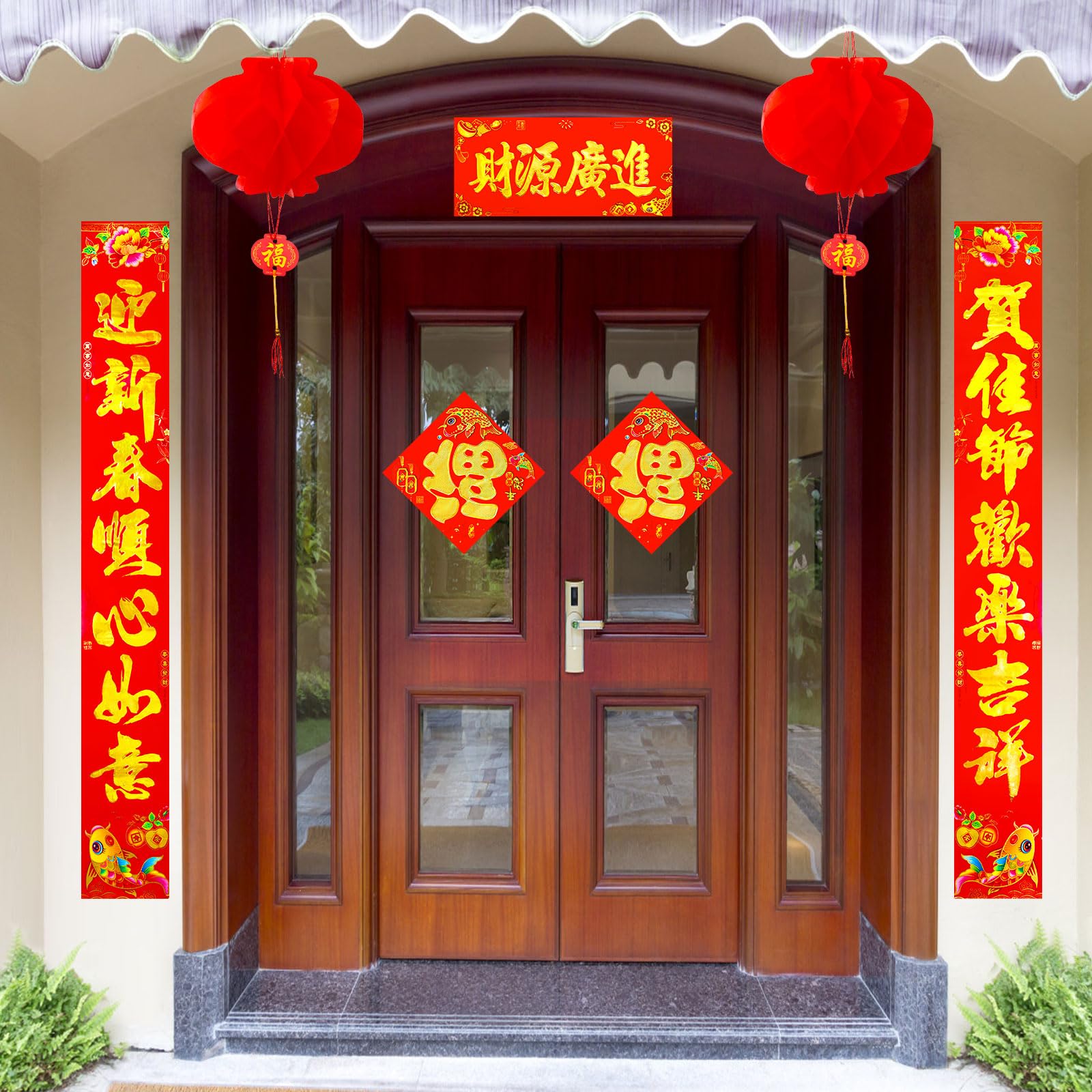 66Pcs Chinese New Year Decoration 2025 Lunar New Year Decor Red Paper Lanterns Envelopes Hong Bao Felt Hanging Ornaments Fu Char