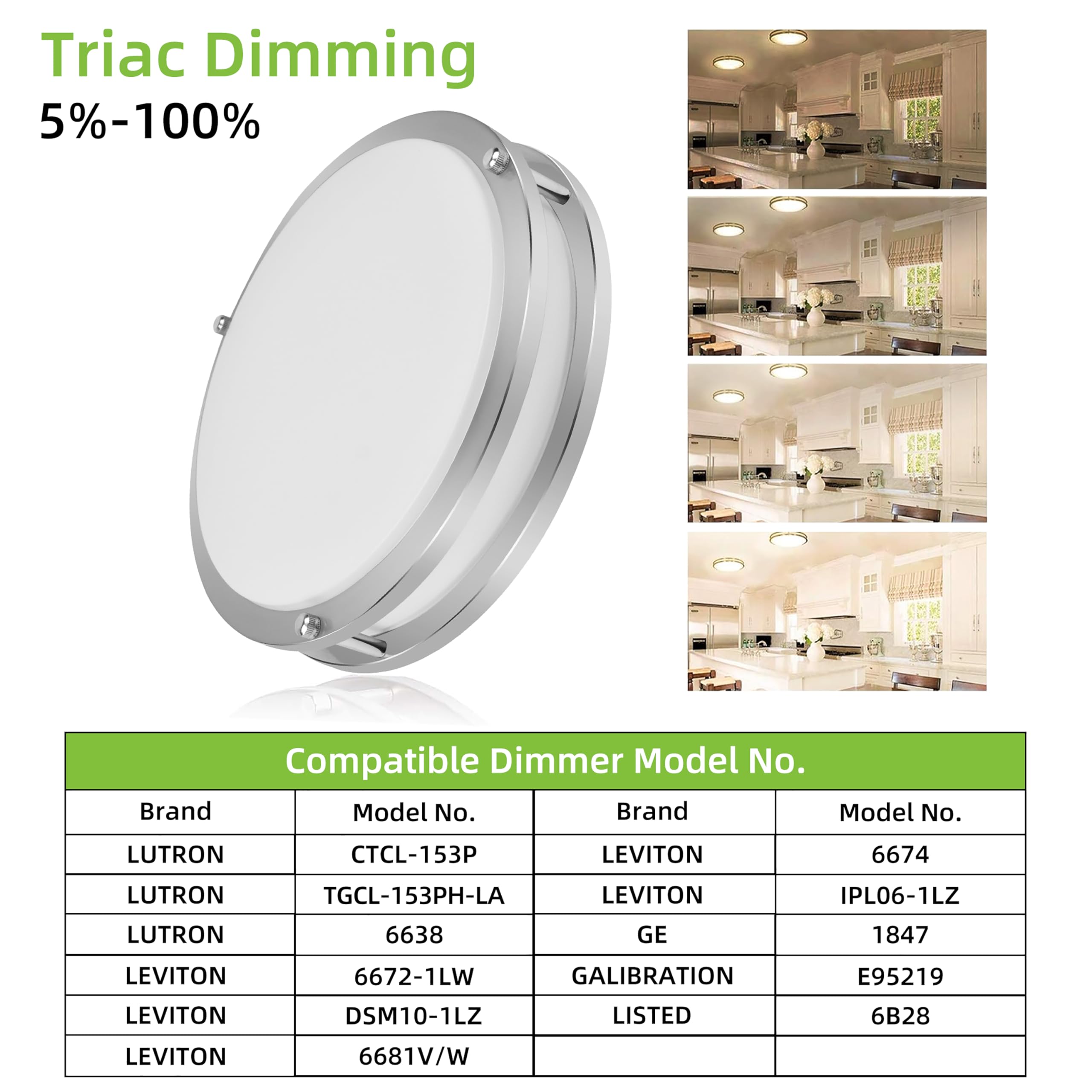 Hykolity 10 Inch Flush Mount Led Ceiling Light Fixture, 17W 1100Lm, 2700K/3000K/3500K/4000K/5000K Adjustable Ceiling Lights, Bru