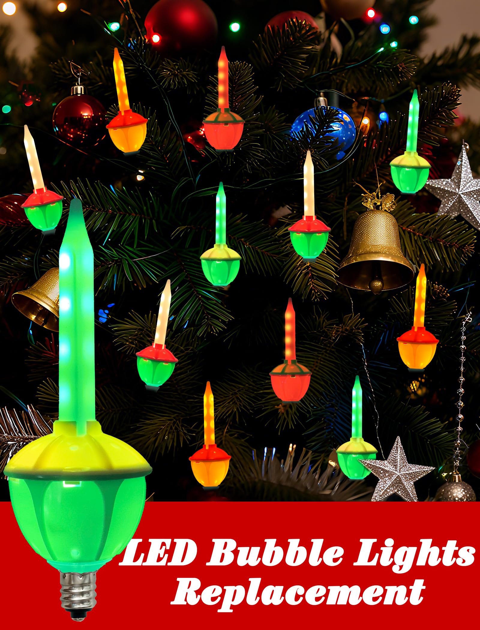 8 Pack Christmas Bubble Lights Replacement Bulbs  Led Multicolor Bubble Lights With Red Green White Yellow Led Bubble Light Replacement Bulbs For Xmas Tree Decor  0.6 Watts  C7/E12 Candelabra Base