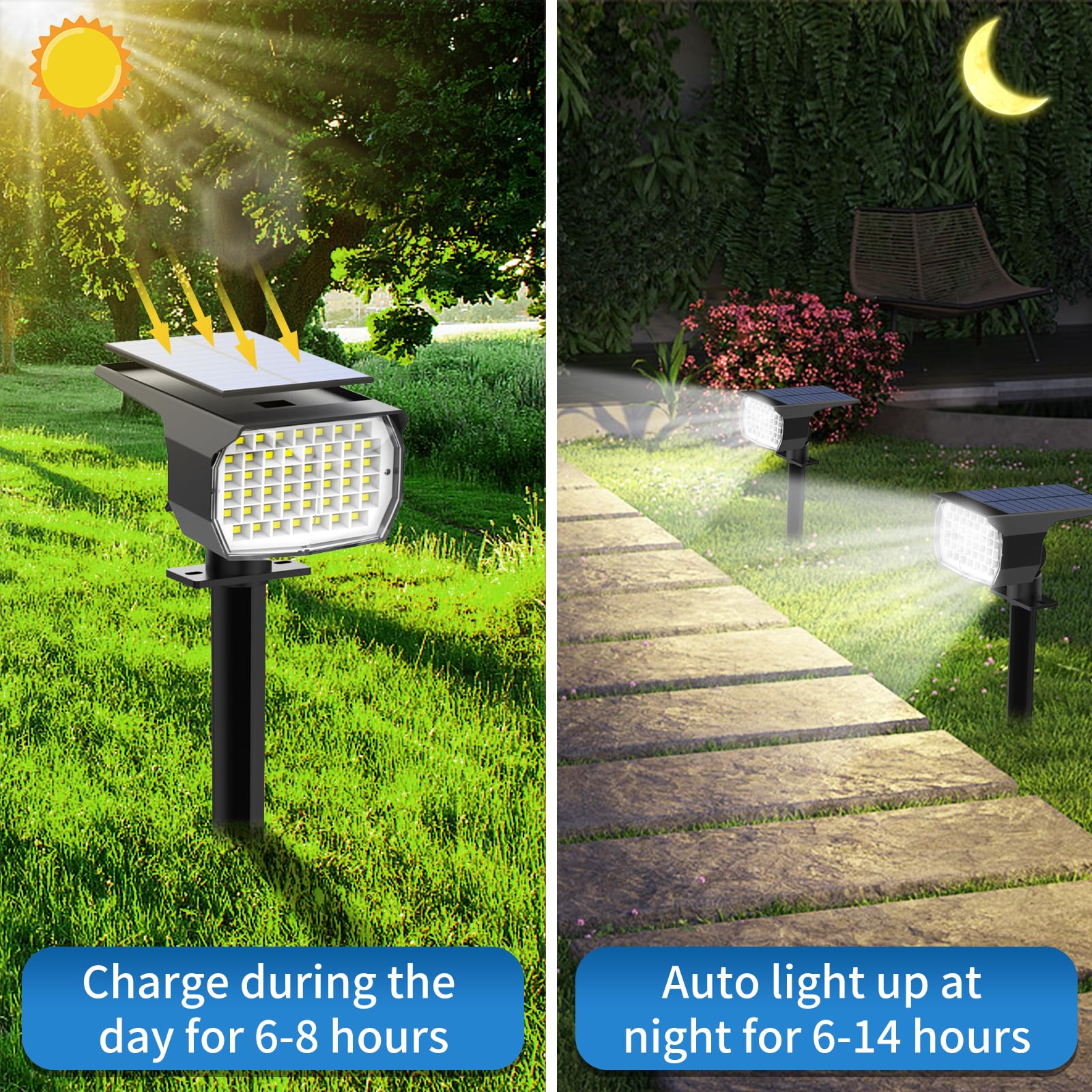 Tadyreal Solar Spot Lights Outdoor 2 Pack, [46 Led/3 Modes] Solar Landscape Spotlights Waterproof, 2-In-1 Auto On/Off Solar Powe
