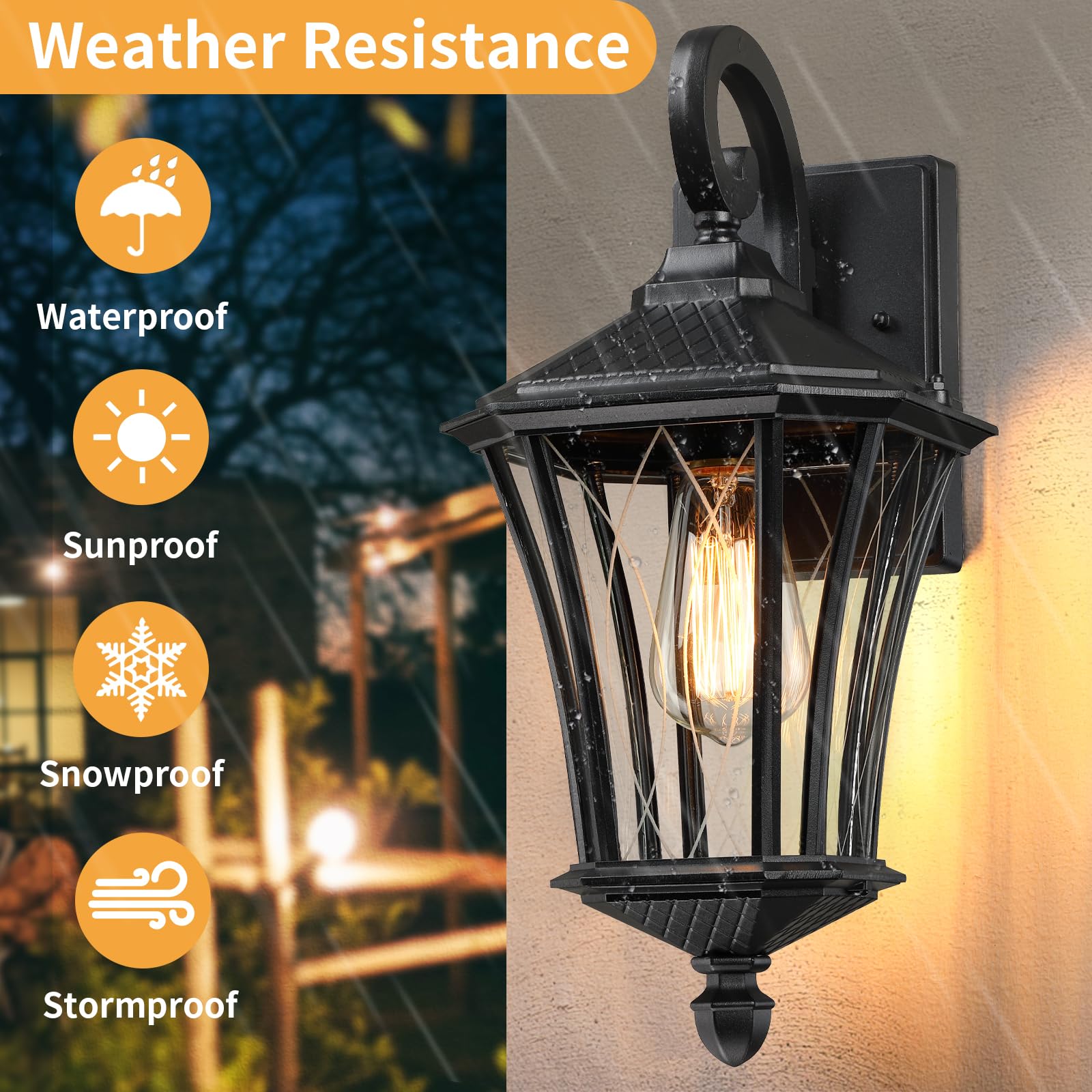 YSN Outdoor Wall Lights 16'' Black Metal Sconce Fixture, Waterproof, E26 Socket, 2 Pack, Model YSN-WL501-FT