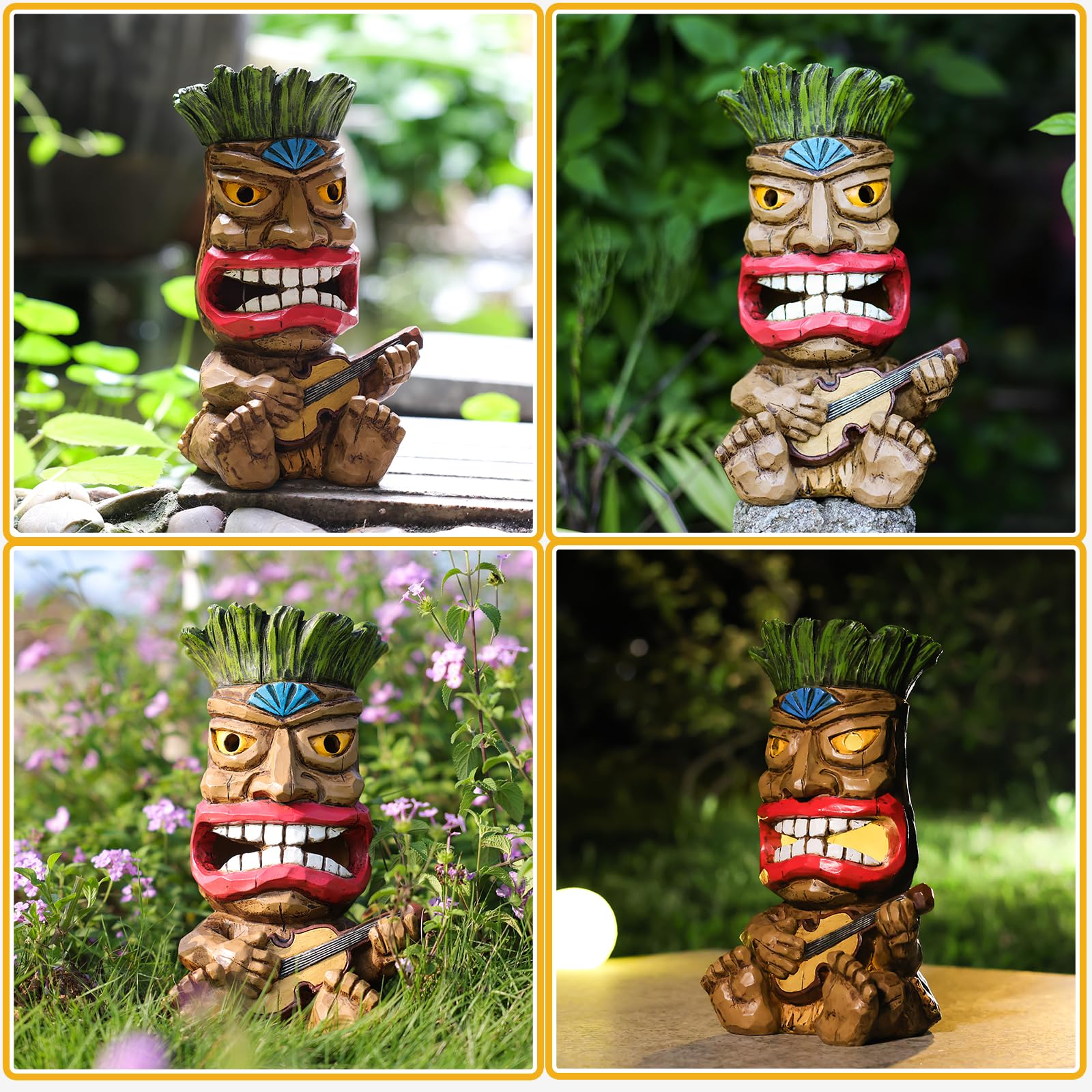 Yiosax Solar Tiki Statue Outdoor Decor-Garden Guitar Tiki Statues-Tiki Bar Decorations For Outdoor Patio Yard Lawn Balcony Bar P