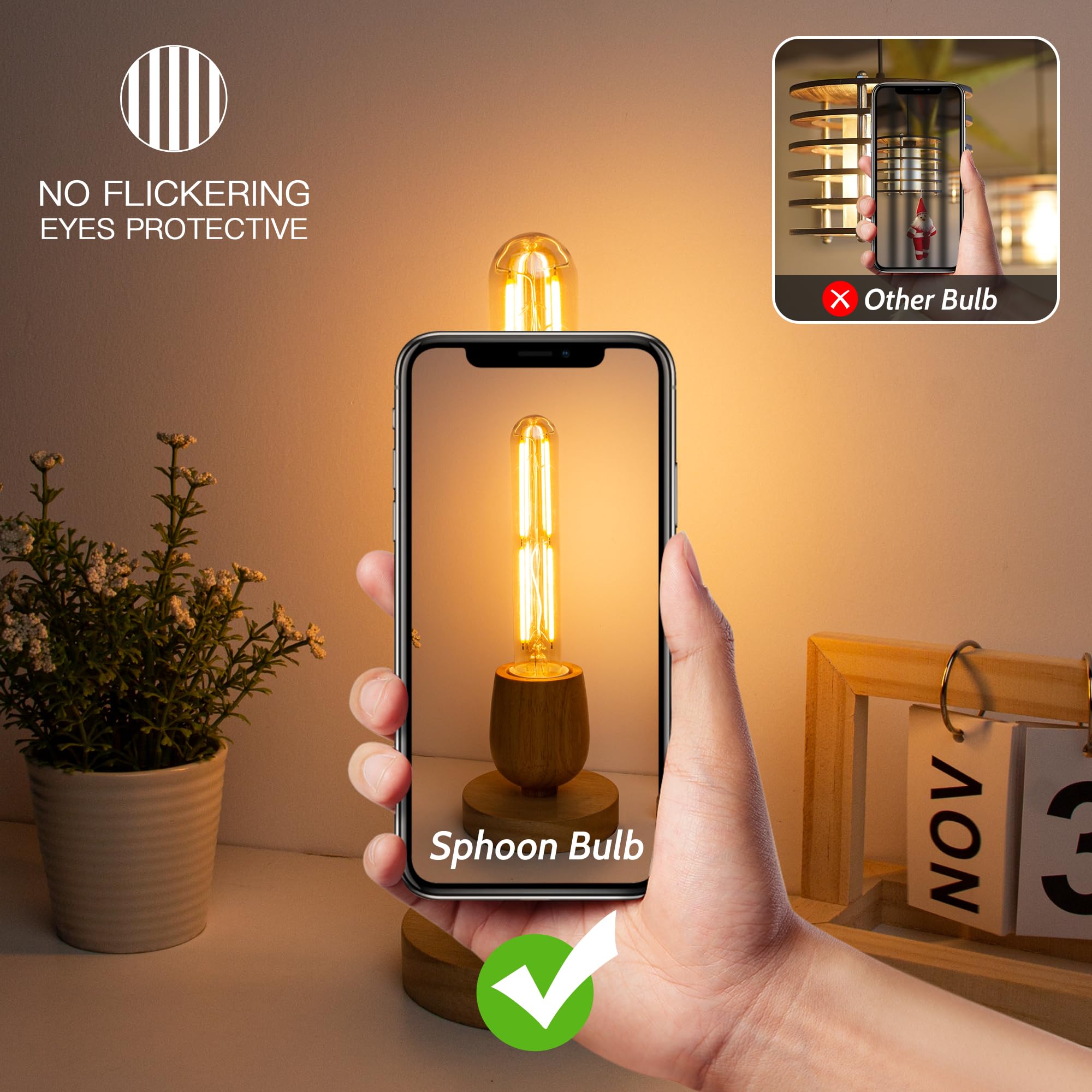 Sphoon Dimmable T10 LED Bulb 6W E26 Amber 2200K Warm White, 4-Pack, 7.3 Inch, Perfect for Wall Sconces and Pend