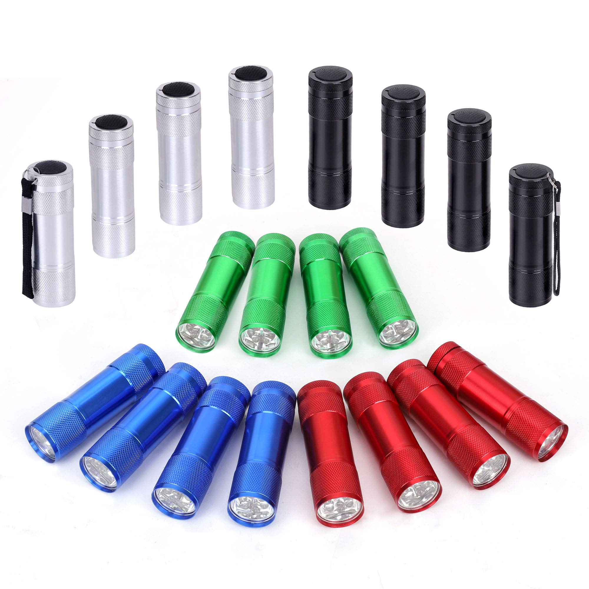 FASTPRO 20-Pack Aluminum Flashlights Set, 6-LED, Black, Model F00800, Lanyard & AAA Batteries Included