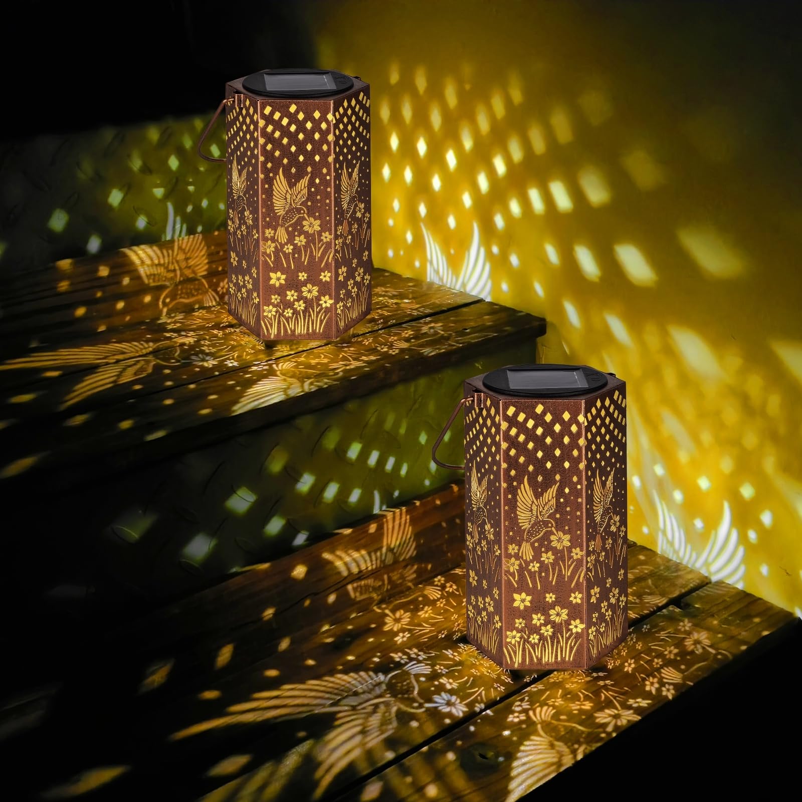 2 Pack Hummingbird Solar Lanterns Outdoor Waterproof - Birthday Gifts for Women, Men, Mom, Solar Lights Outdoor Hanging Garden D
