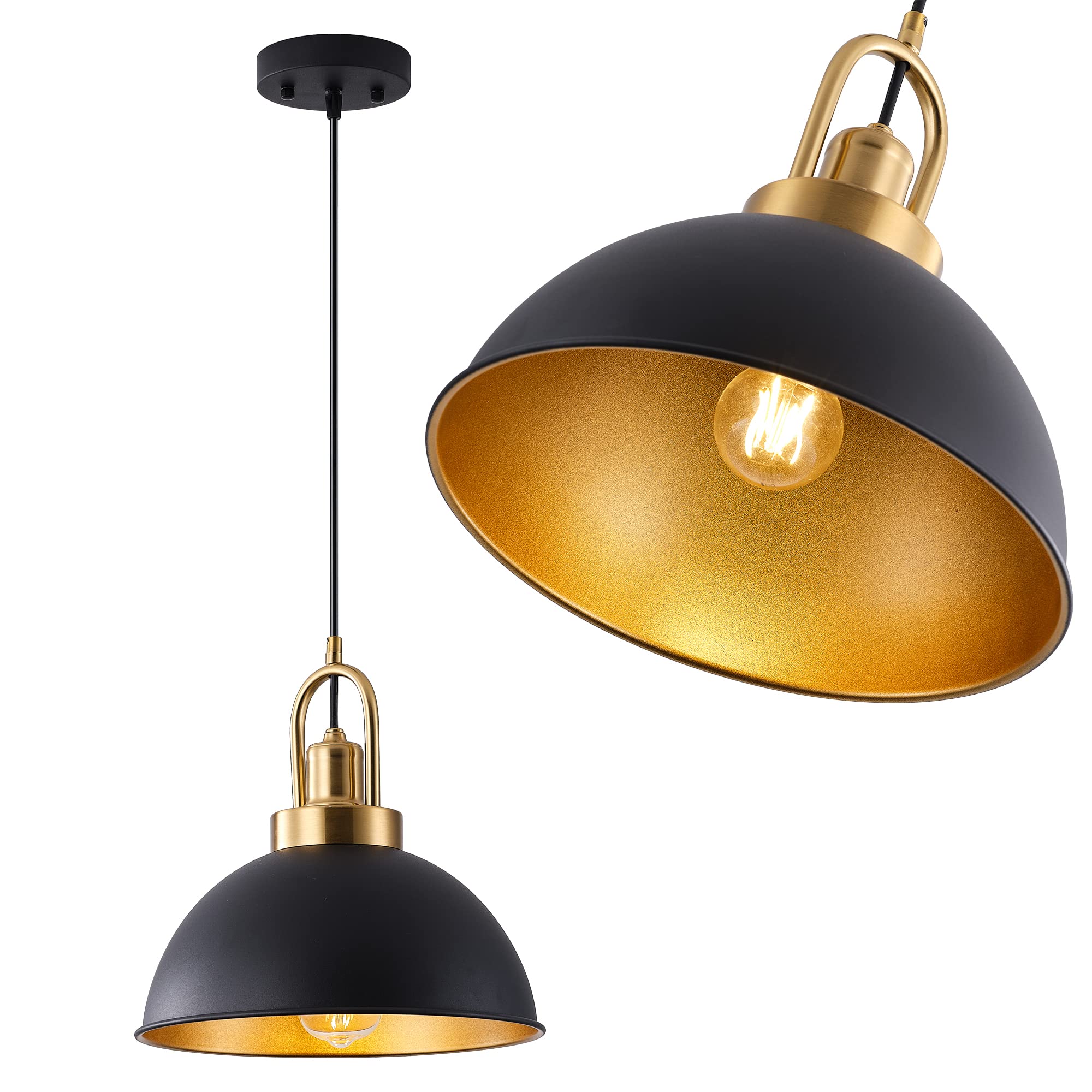 Febeleven Matte Black Farmhouse Pendant Light, Adjustable Height, Vintage Hanging Industrial Ceiling Lights Fixture For Kitchen
