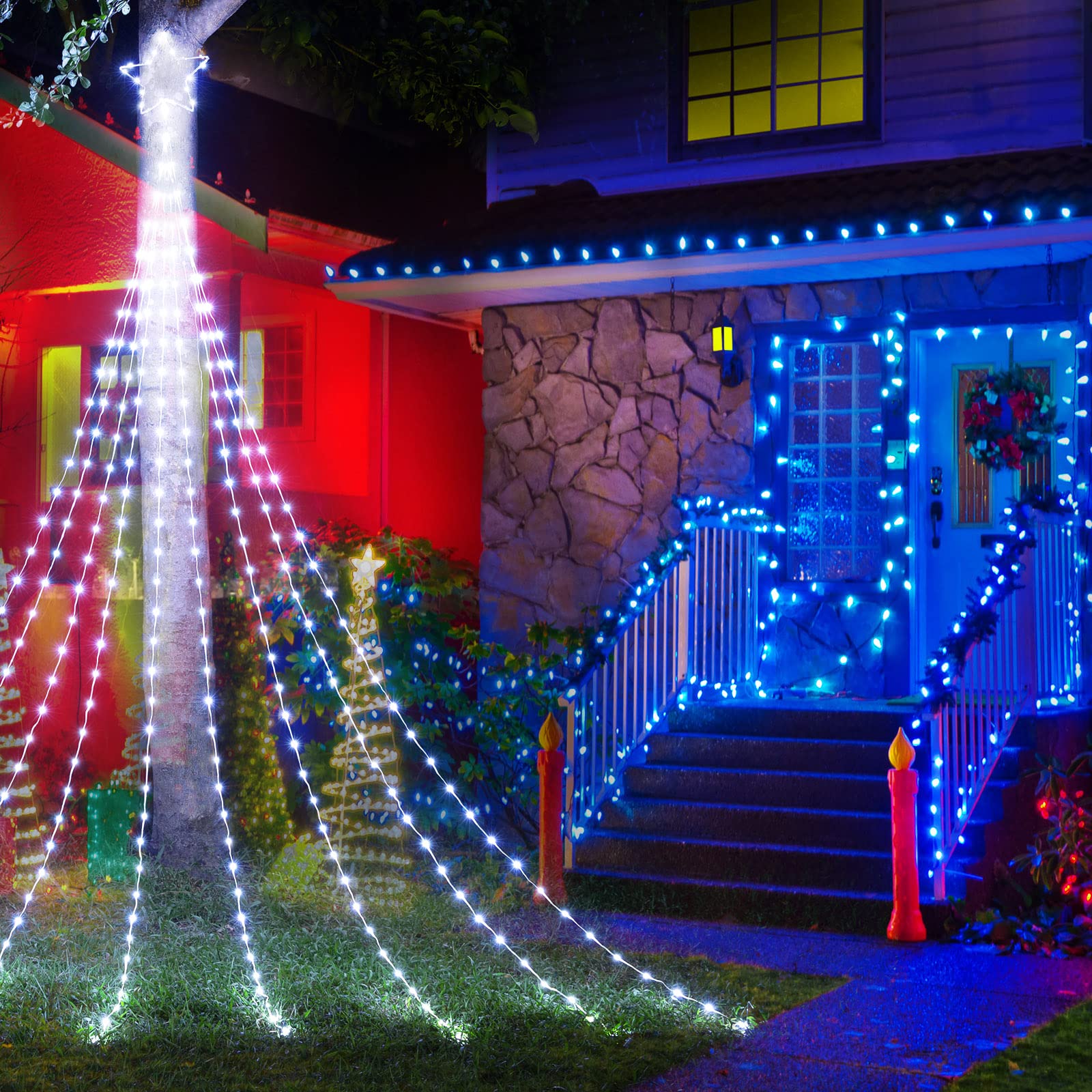 Brightown Christmas Star String Lights, 344 LED, 11.8 FT Pure White Waterfall Decor, Indoor/Outdoor, Model AH002