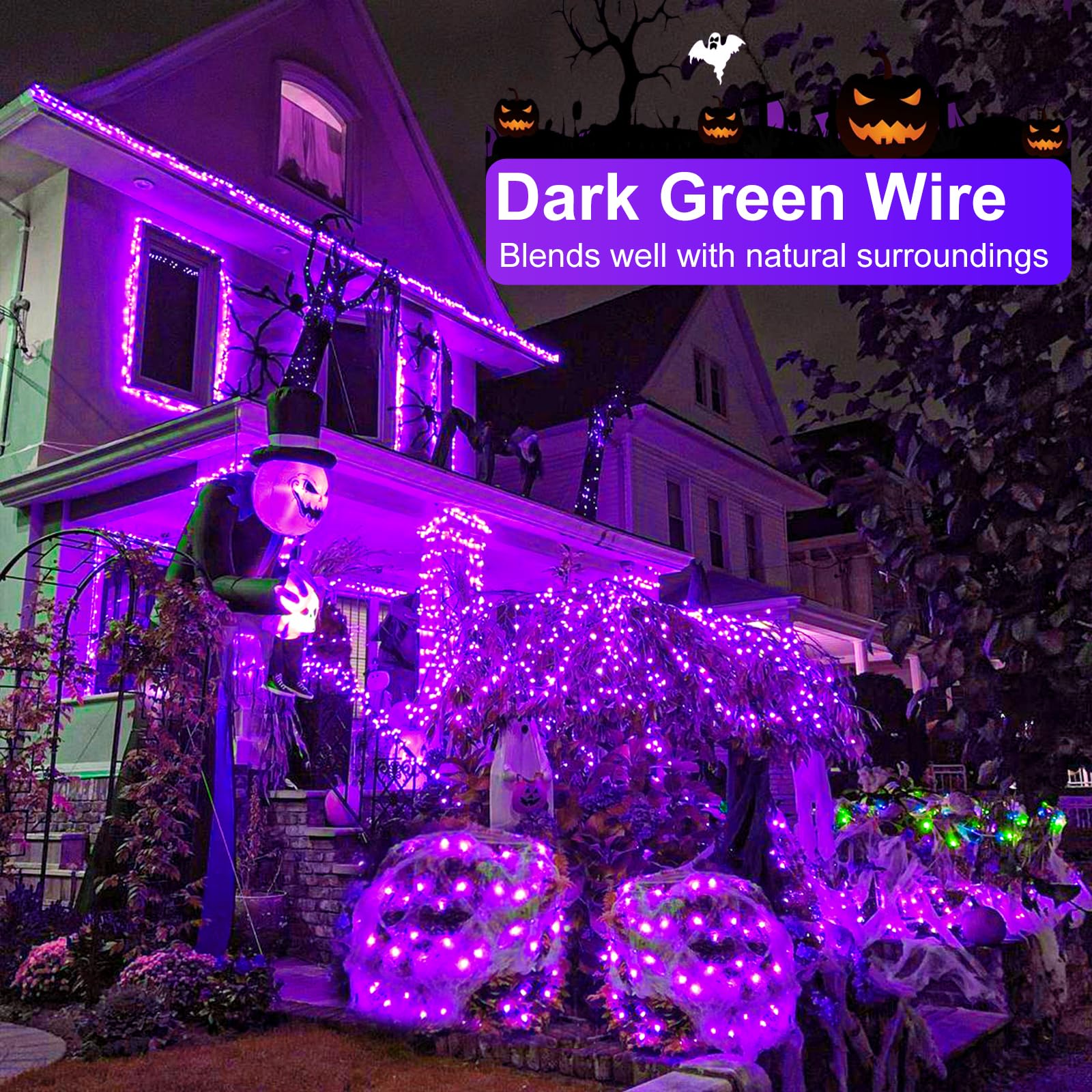 Nielfoi Halloween String Lights, 200FT 600 LED, Purple, Waterproof, 8 Modes, Model BG-CL3M3-306L01, Outdoor Indoor Decorations