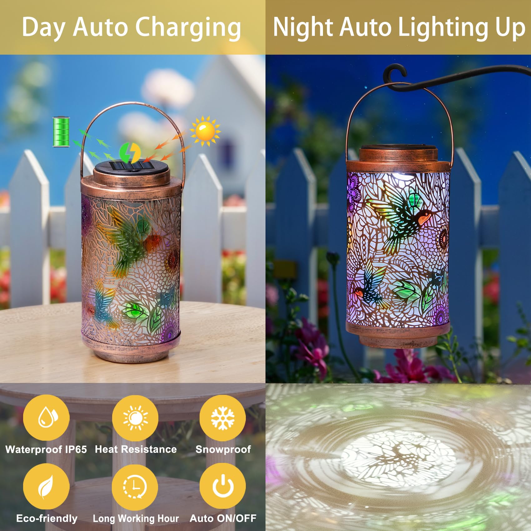 2Pack Solar Lanterns Outdoor Waterproof Hummingbird Gardening Gifts For Women, Multicolor Solar Lights Patio Lantern For Backyar
