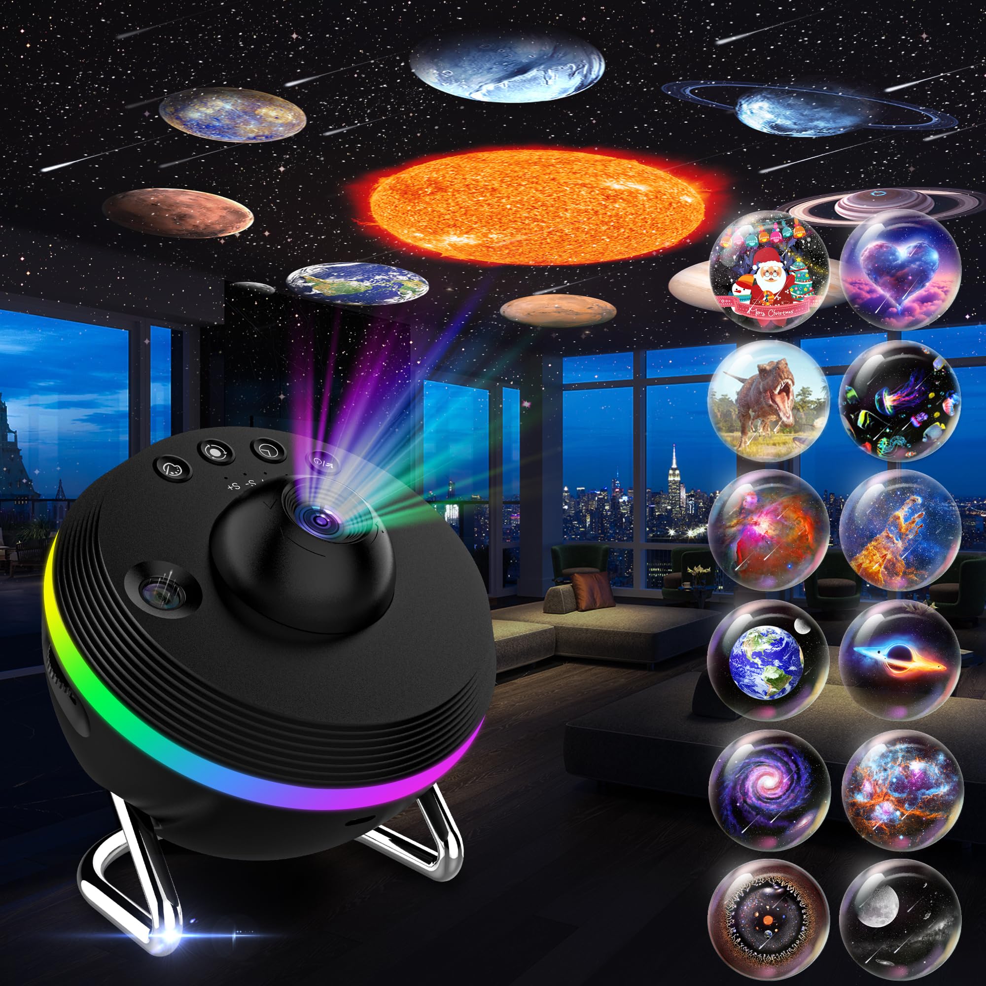 FlyLily Galaxy Projector, 13 in 1 HD Planetarium Galaxy Star Projector for Bedroom, Star Projector Galaxy Light with Timer, Mete