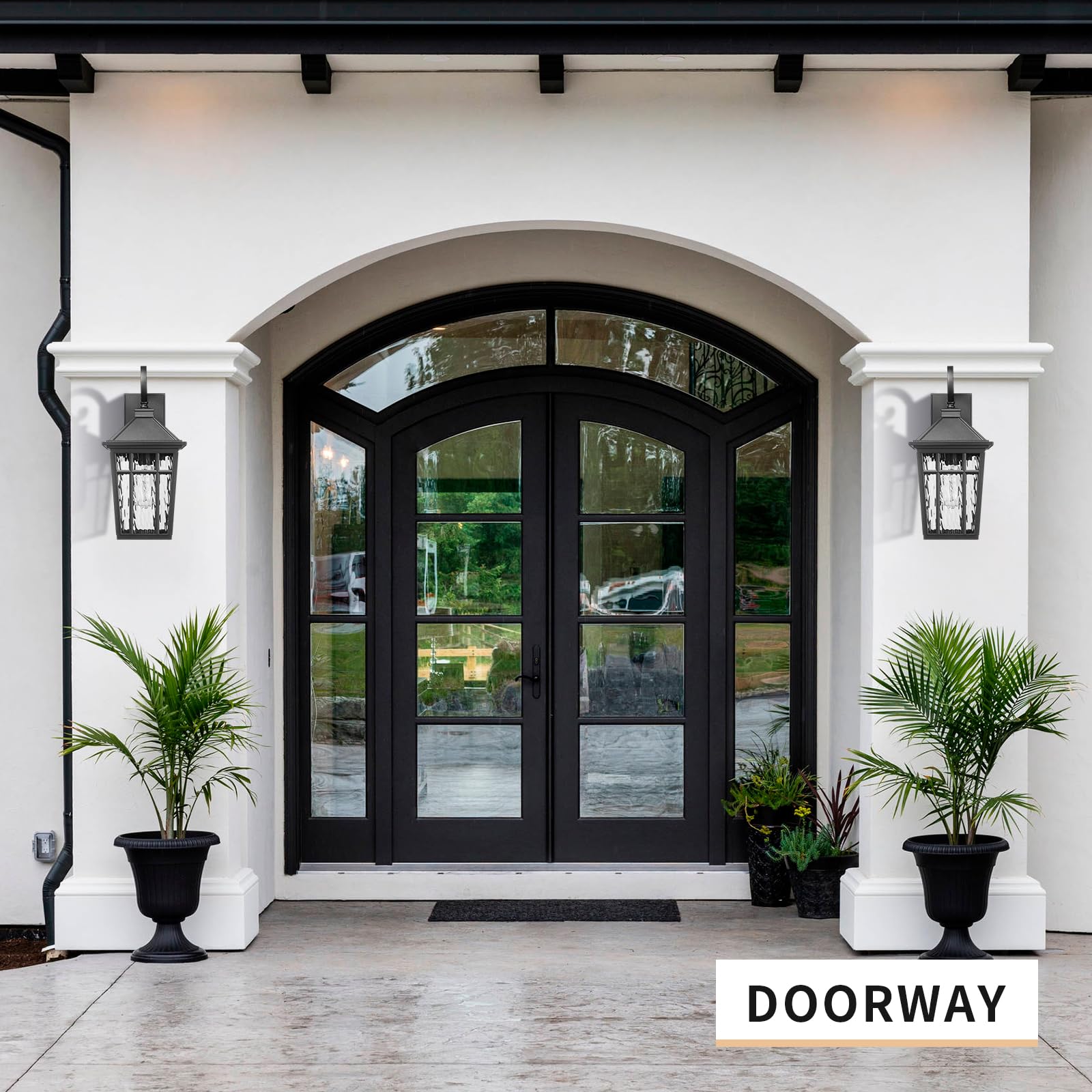 Darkaway 2pcs Large Outdoor Wall Lights, Black Aluminum, Water Ripple Glass, 18inch Exterior Sconces for Porch, Garage, Hallway