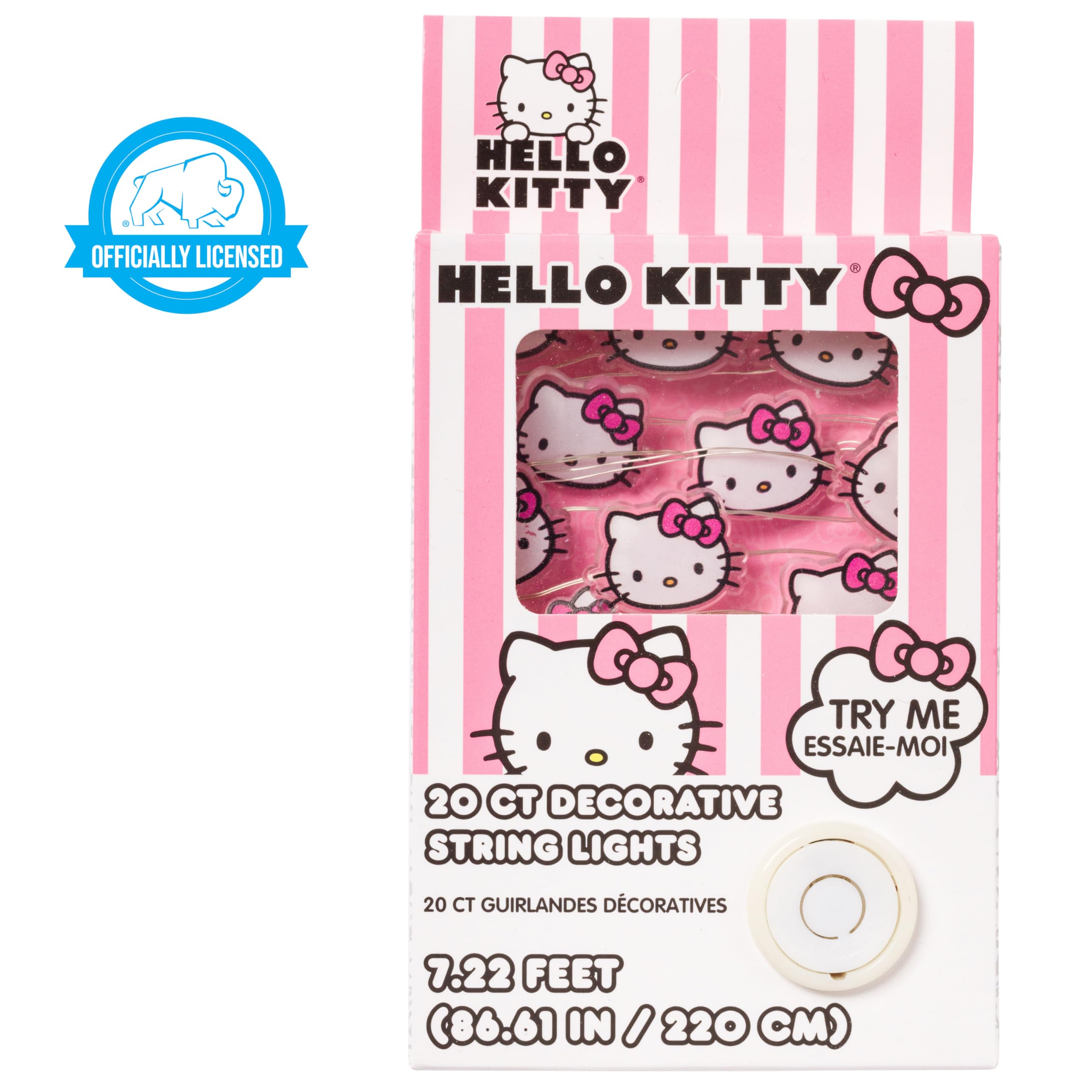 Silver Buffalo Hello Kitty Face With Pink Bow 20Ct Decorative String Lights, 7 Feet Long, Battery Powered (Batteries Not Included), Pink Led, Indoor Use Only