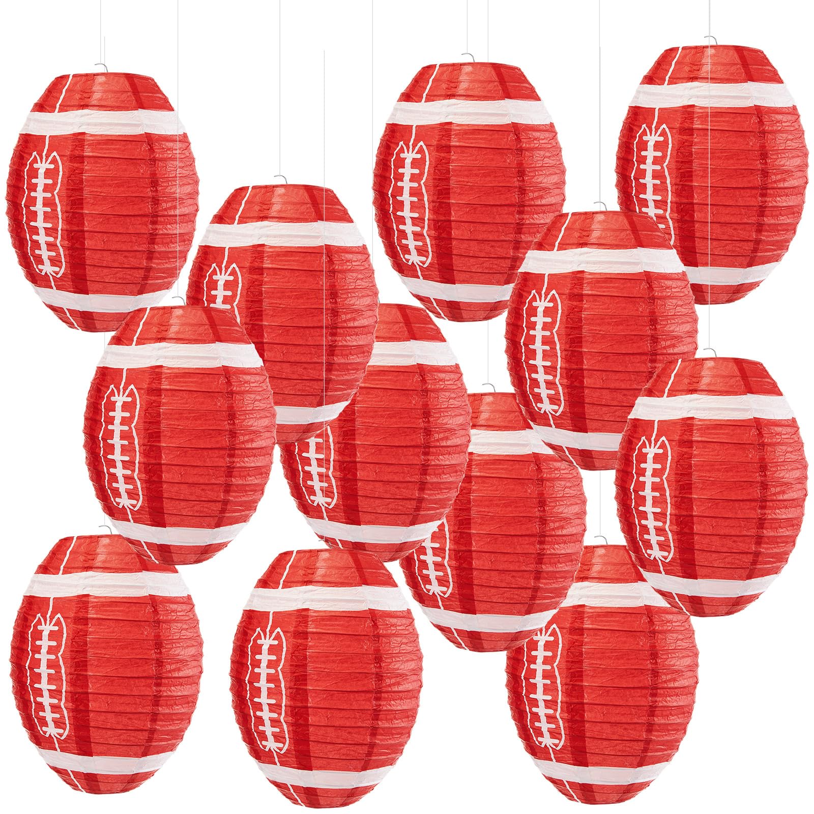 Mudder 12 Pieces 12 Inches Football Paper Lanterns Sports Fan Party Decor Football Hanging Decoration Sports Ball Lantern for Bi