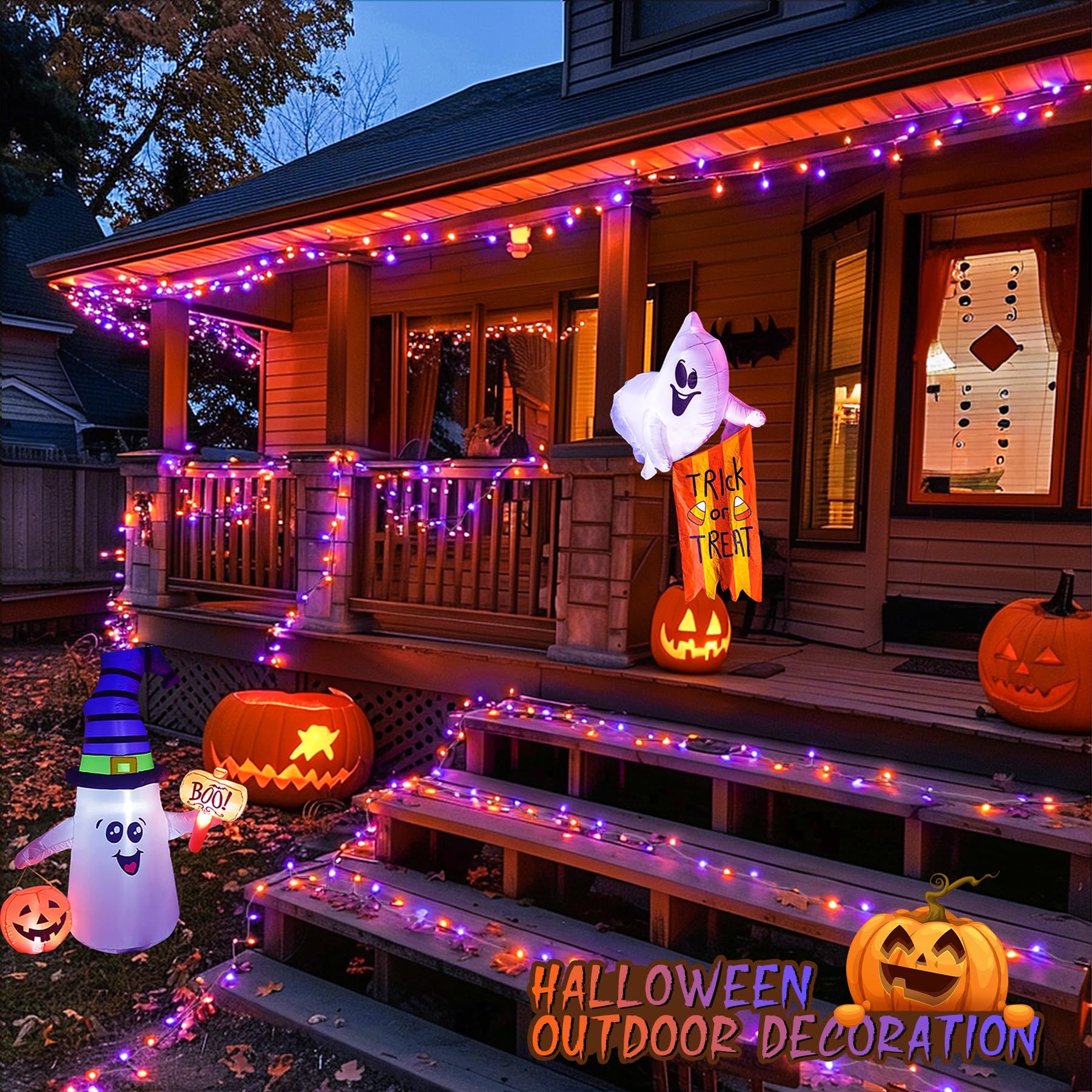 JMEXSUSS 600 LED Christmas String Lights, Orange and Purple, Clear Wire, Model EXS-S-0600