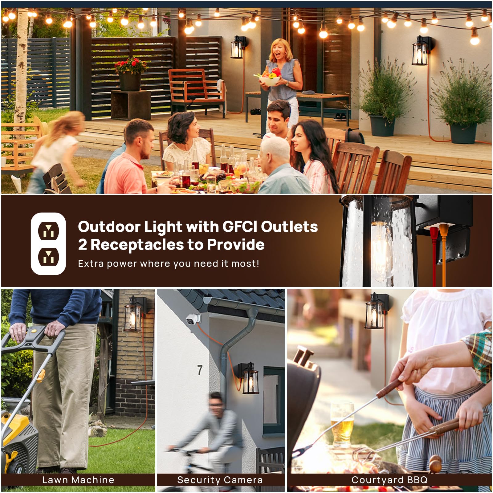 JOKAONOTL Dusk to Dawn Motion Sensor Outdoor Lighting Waterproof Outside Porch Lights with GFCI Outlets Exterior Lighting Fixtur