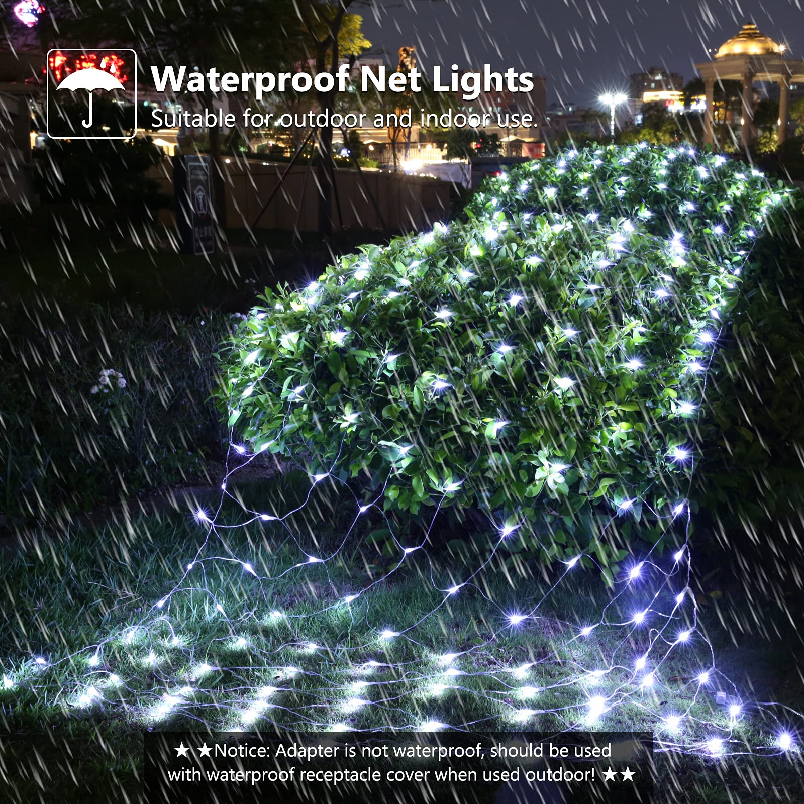 Jnaurb 11.5ft x 5ft Christmas Net Lights, 360 LED, Waterproof, 8 Modes, White, Model LED08230390 for Outdoor/Indoor Decorations